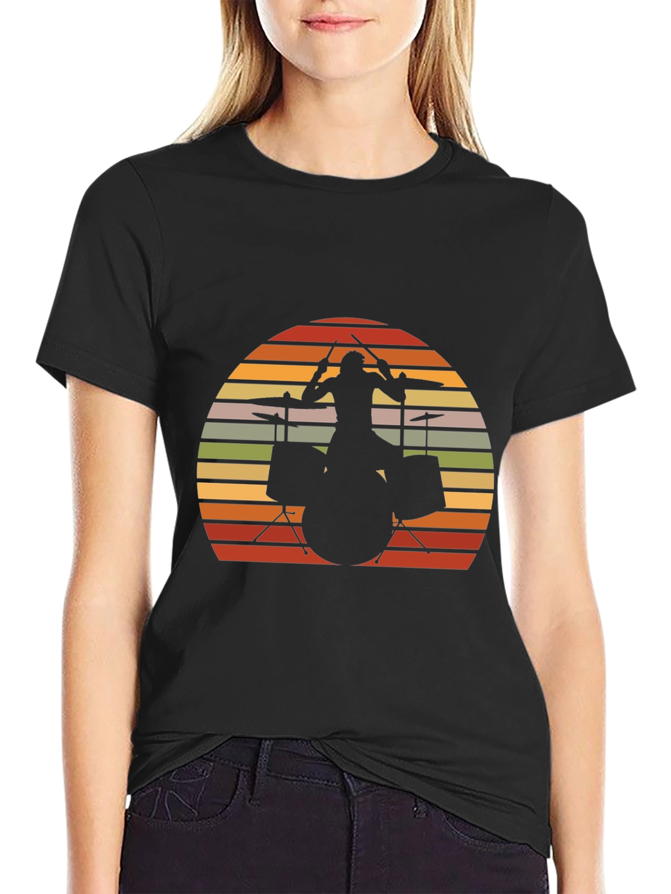Drummer Sunset Graphic Tee - Retro Style