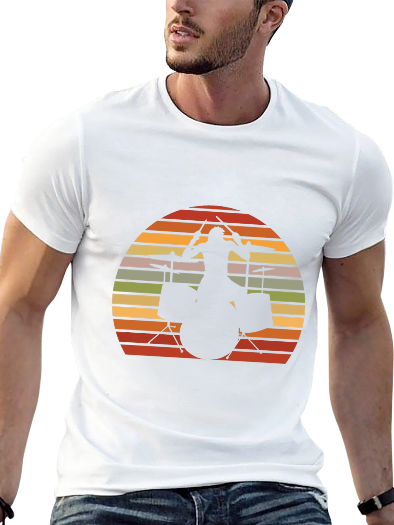 Drummer Sunset Graphic Tee - Retro Style