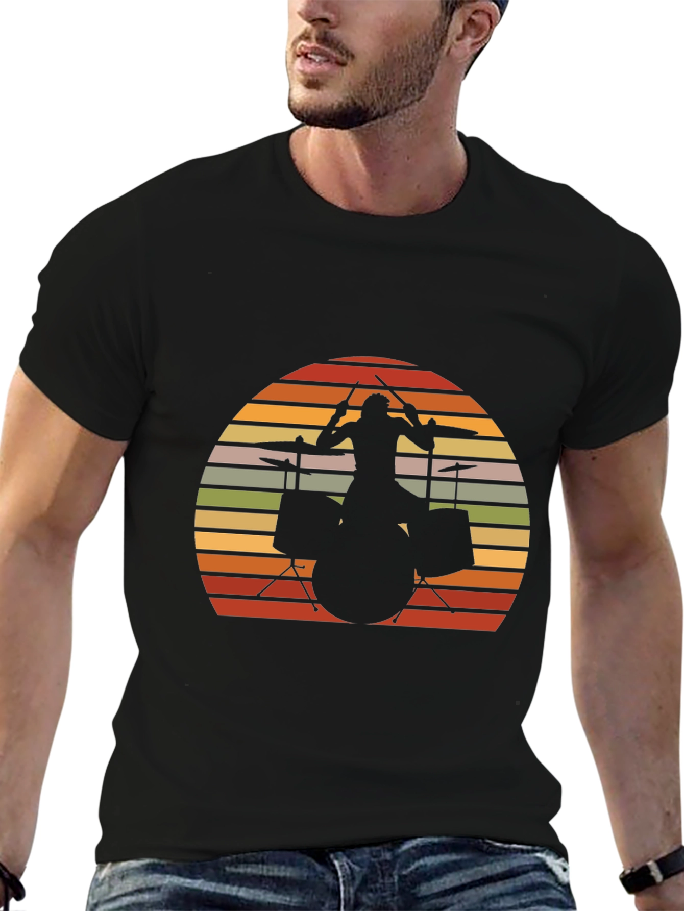 Drummer Sunset Graphic Tee - Retro Style