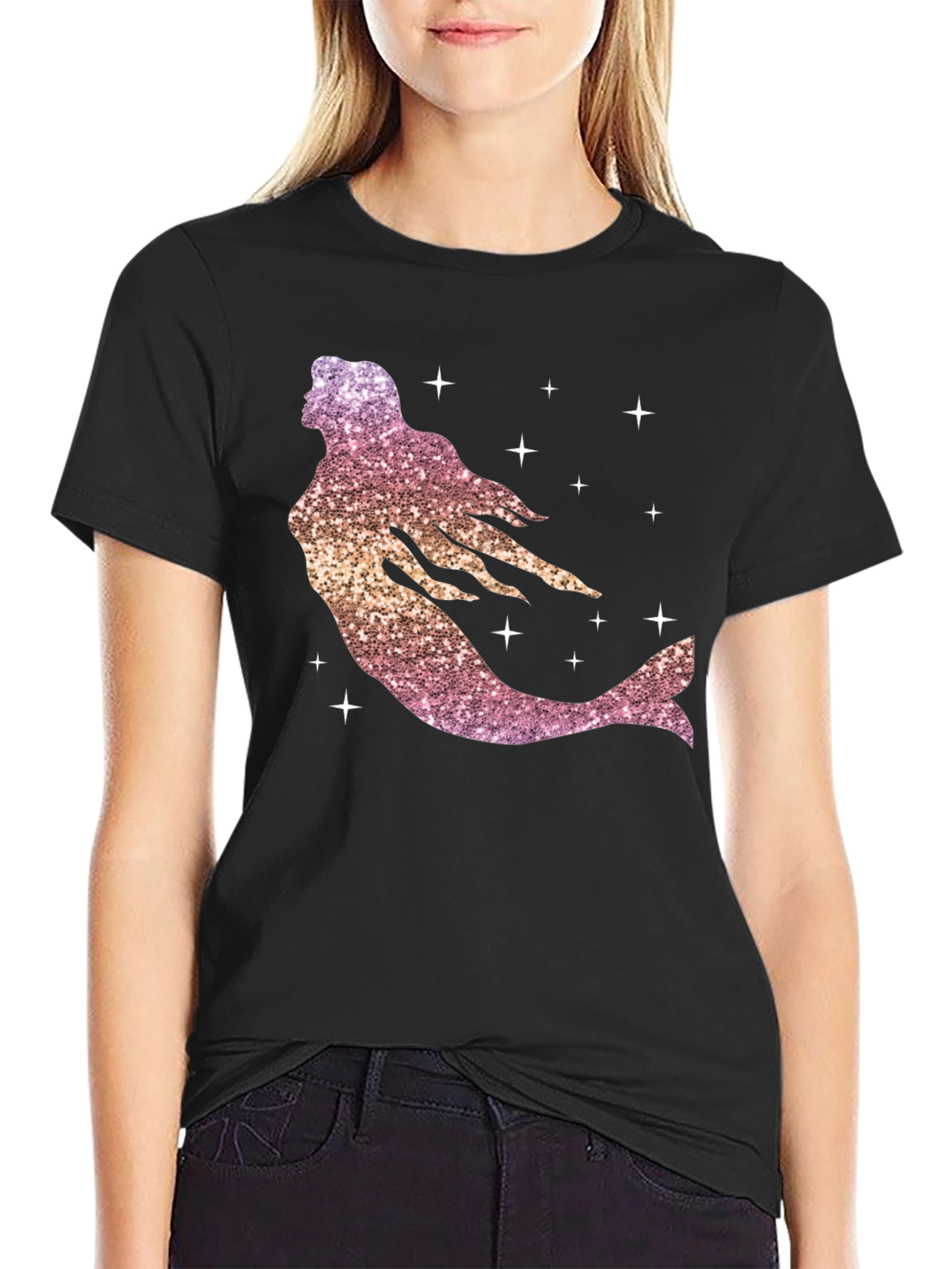 Glitter Mermaid Graphic Tee - Black