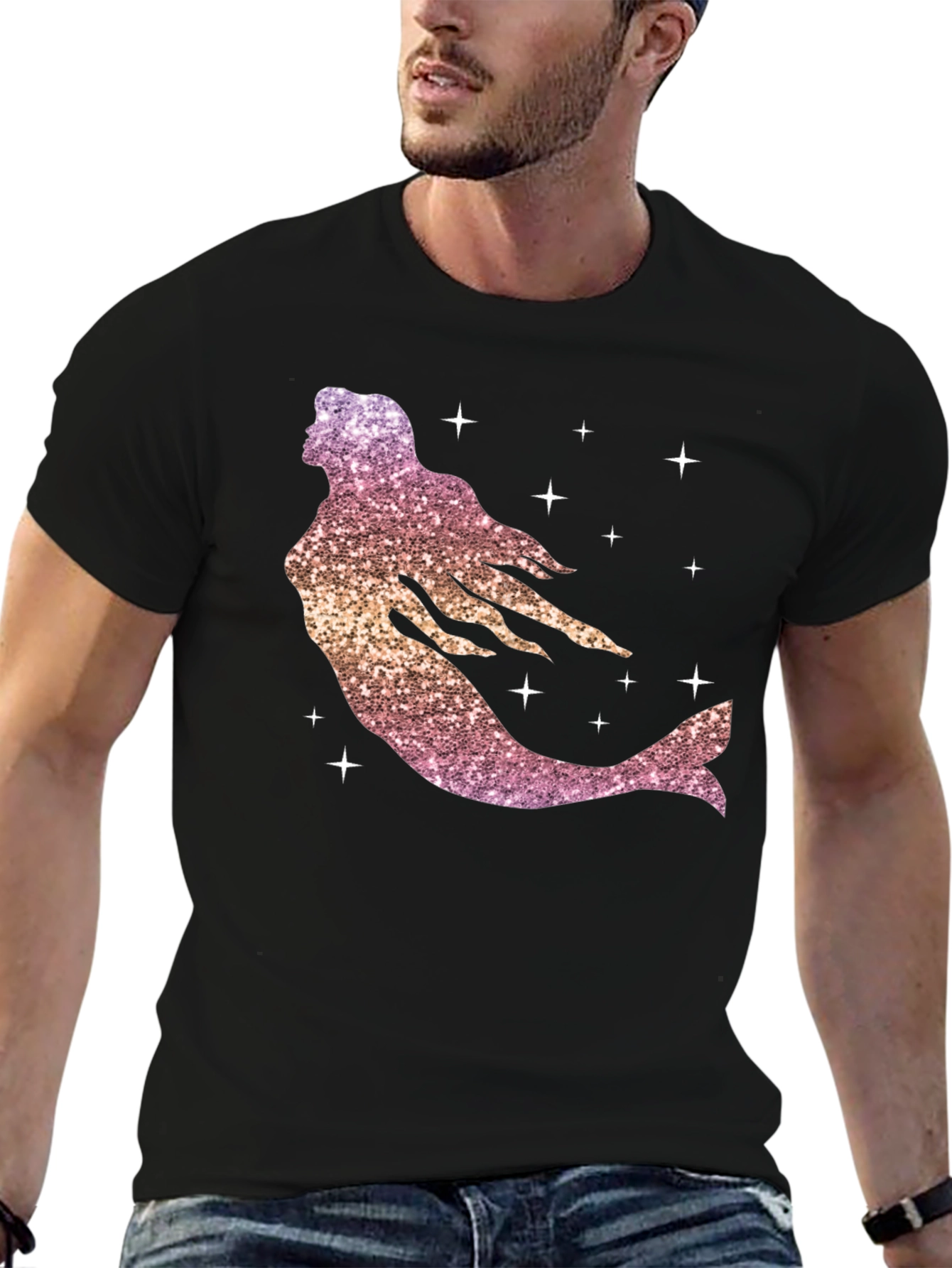 Glitter Mermaid Graphic Tee - Black