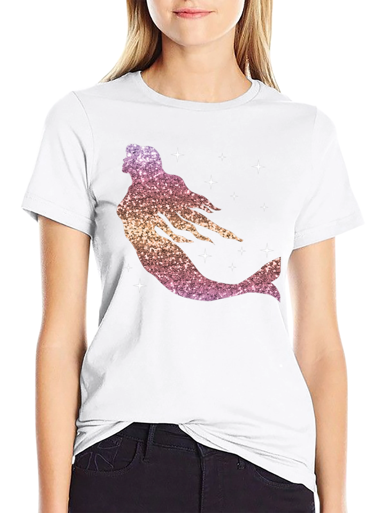 Glitter Mermaid Graphic Tee - Black