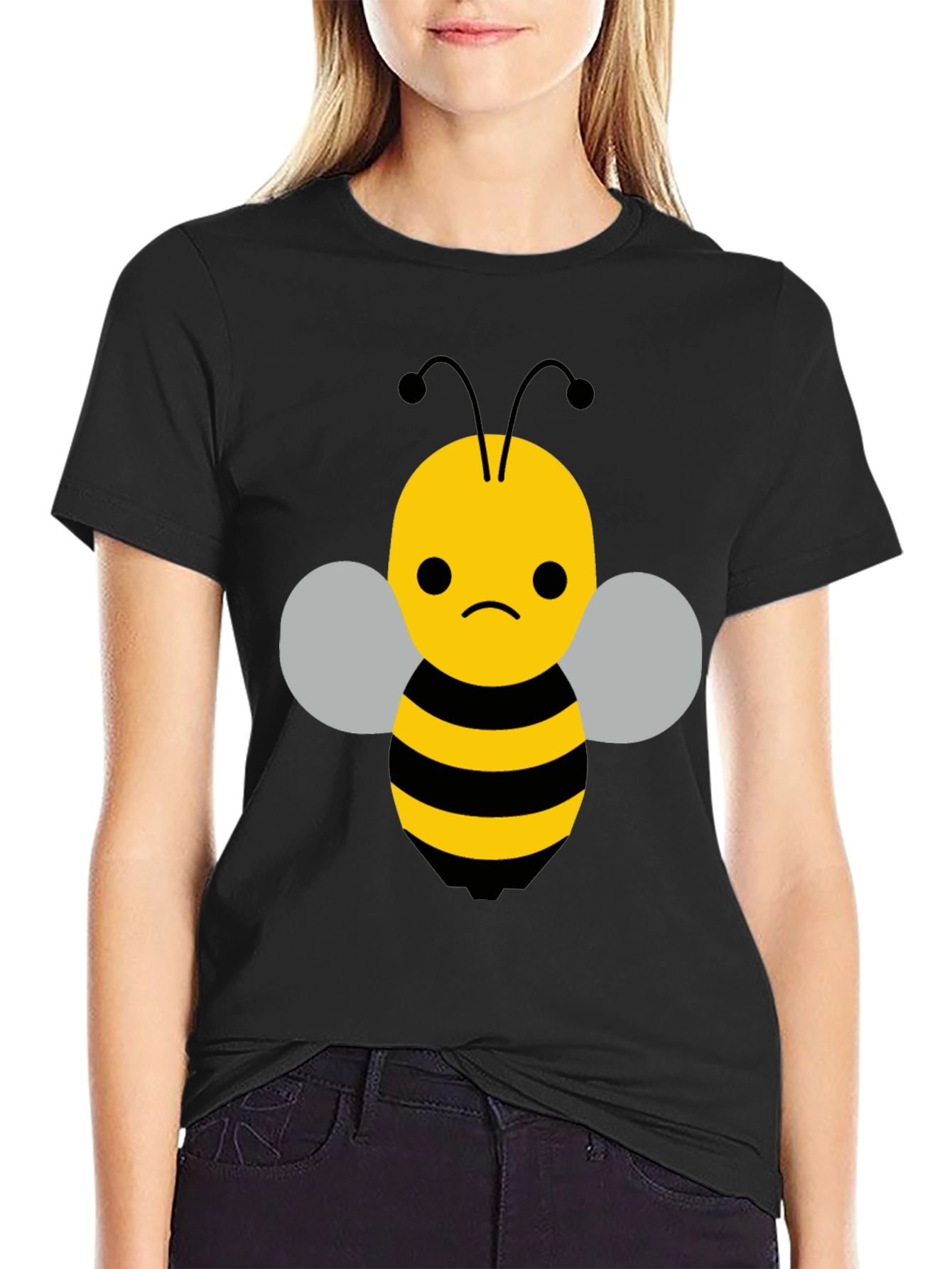 Sad Bee Graphic Tee - Black Cotton Blend T-Shirt