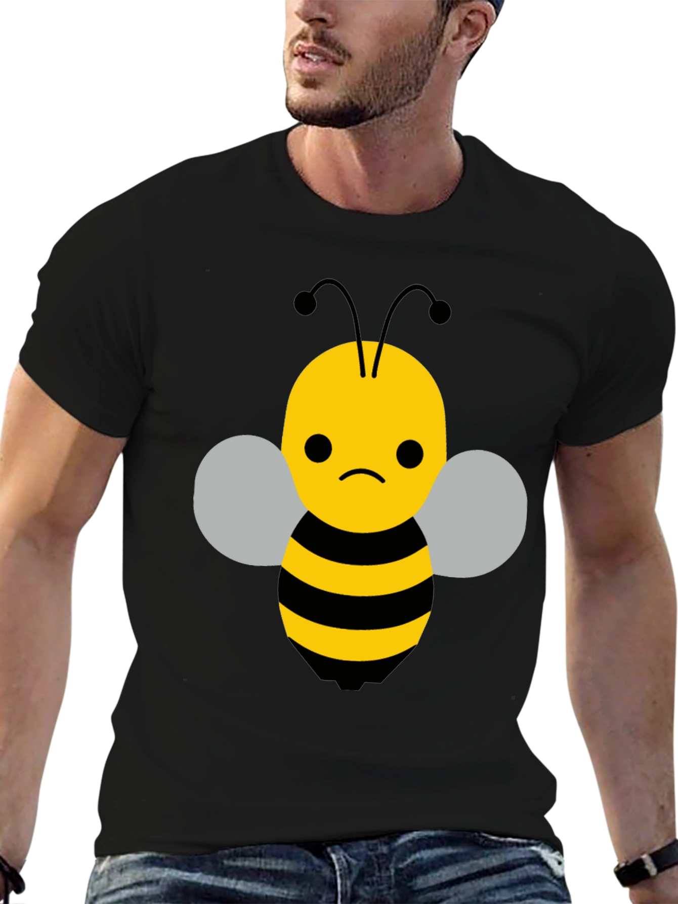 Sad Bee Graphic Tee - Black Cotton Blend T-Shirt