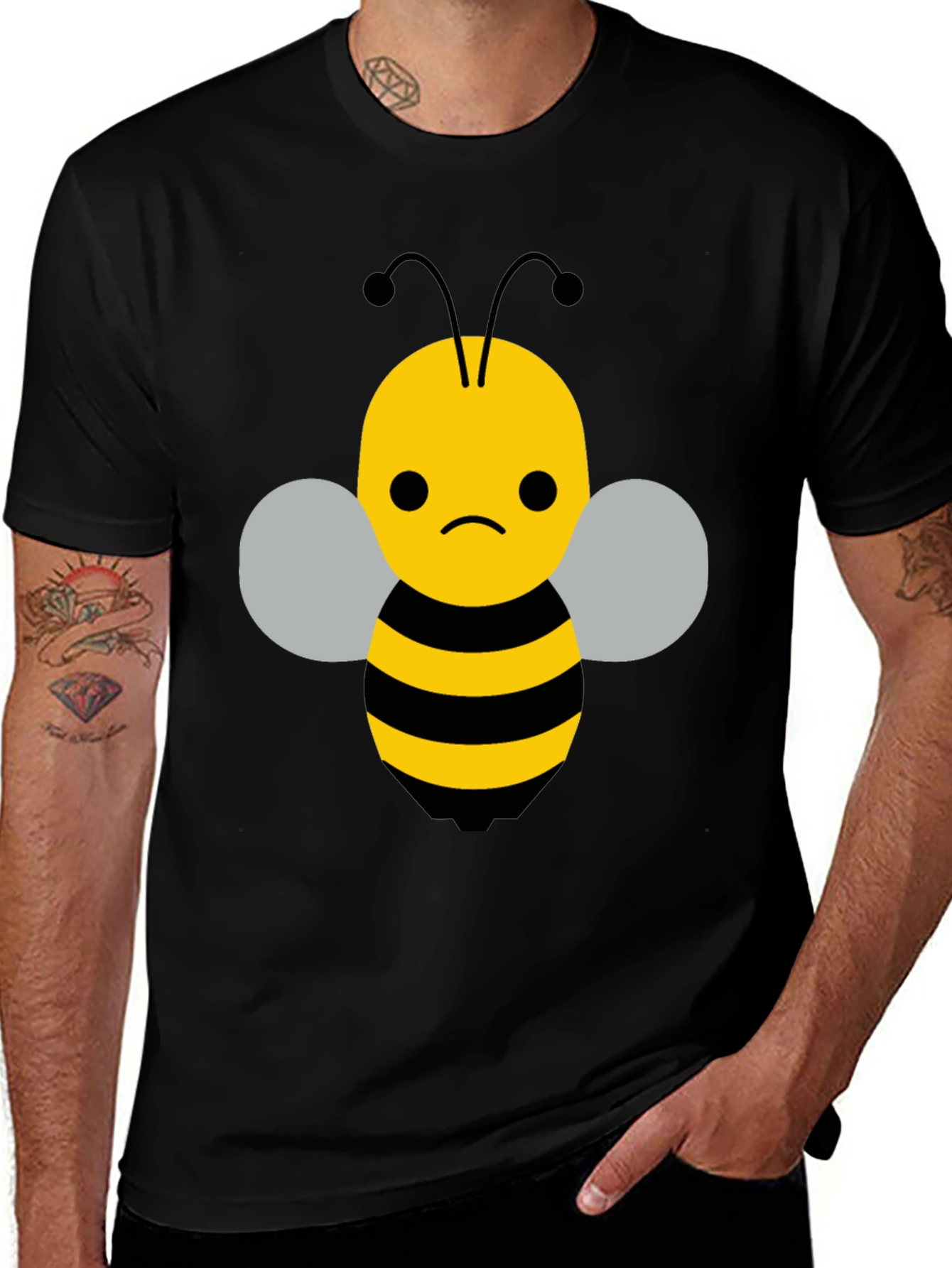 Sad Bee Graphic Tee - Black Cotton Blend T-Shirt