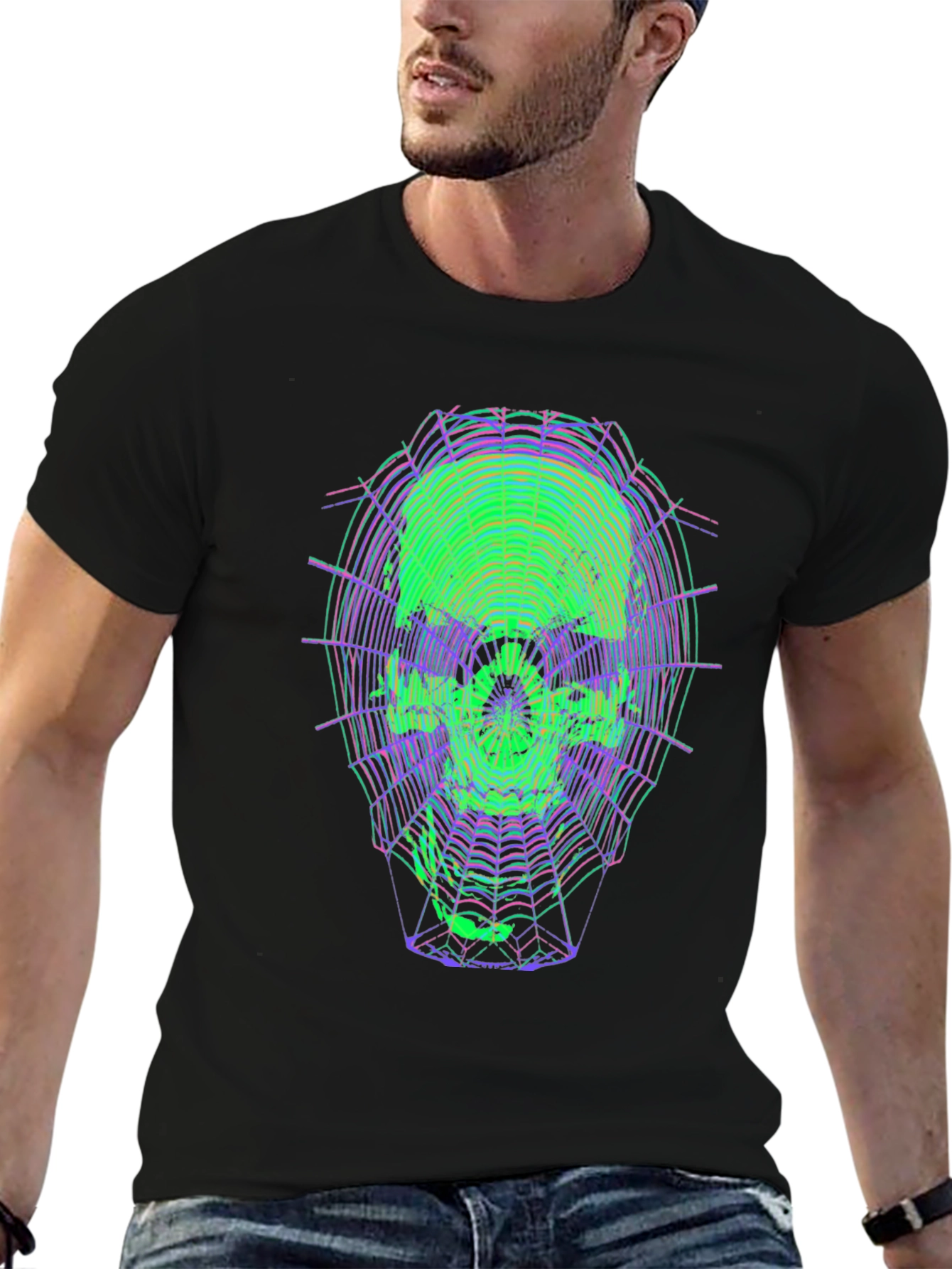 Neon Skull Web Graphic Tee - Unique Design