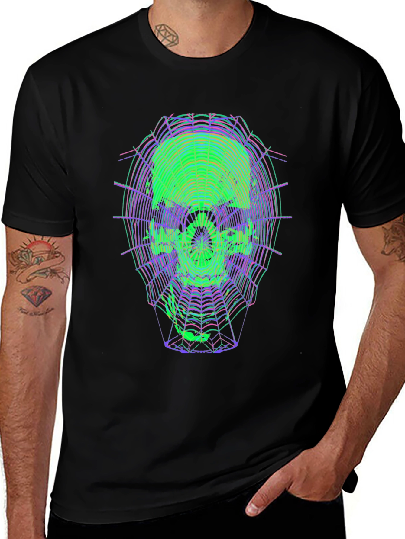 Neon Skull Web Graphic Tee - Unique Design