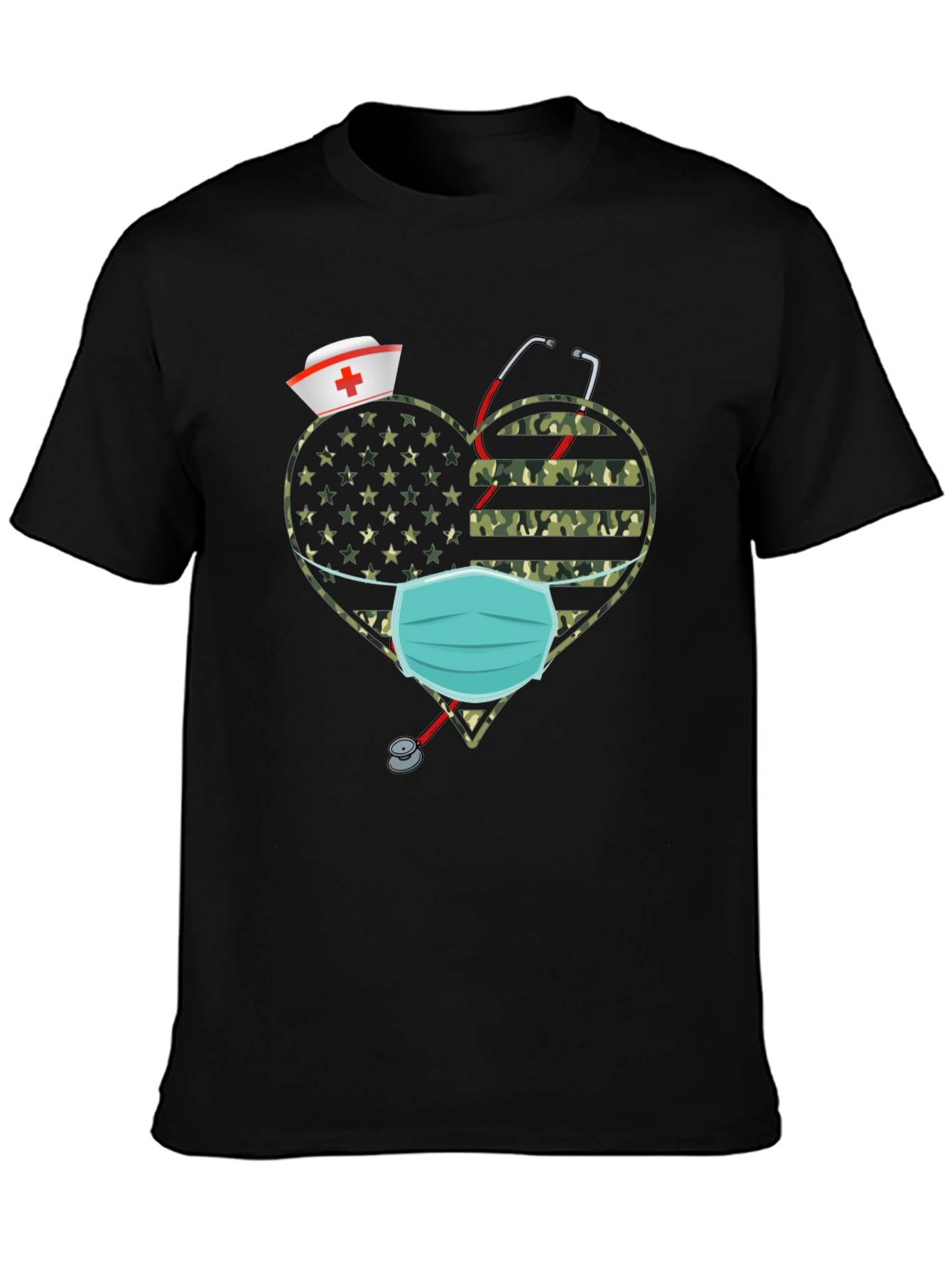 Nurse Camo Heart T-Shirt - Patriotic Healthcare Tee