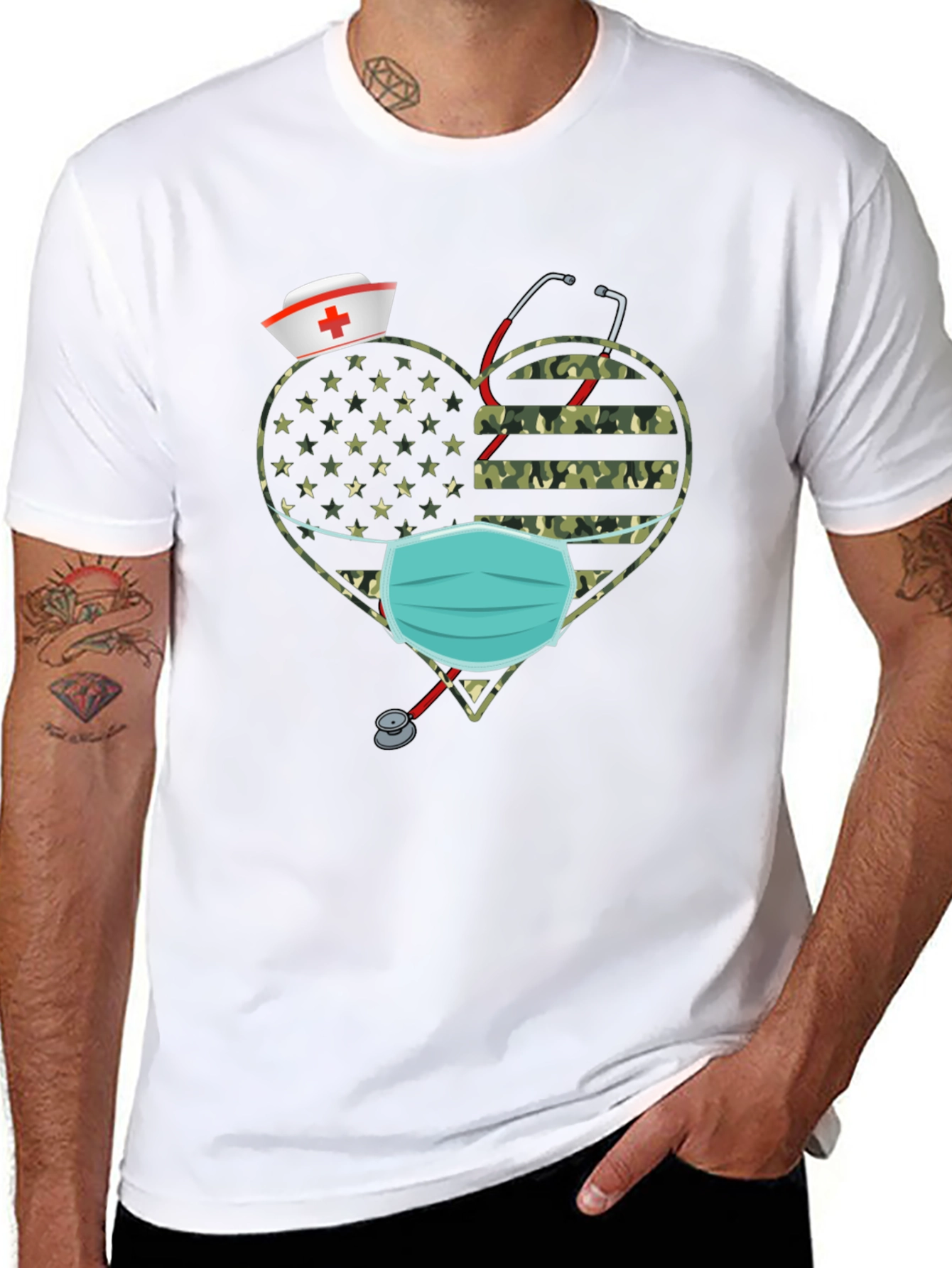 Nurse Camo Heart T-Shirt - Patriotic Healthcare Tee