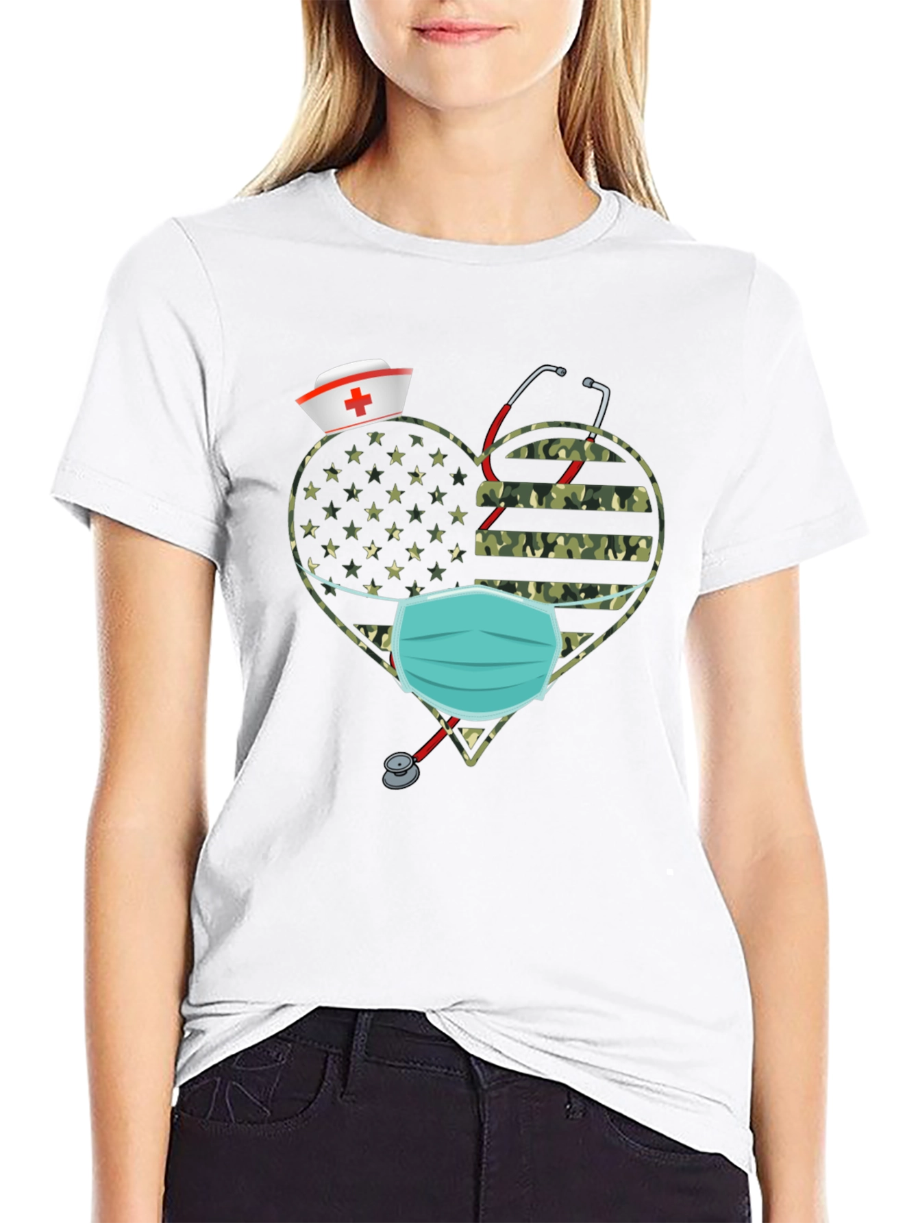 Nurse Camo Heart T-Shirt - Patriotic Healthcare Tee