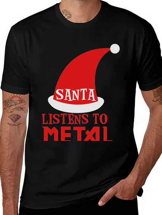 Santa Listens to Metal T-Shirt - Holiday Rock Tee
