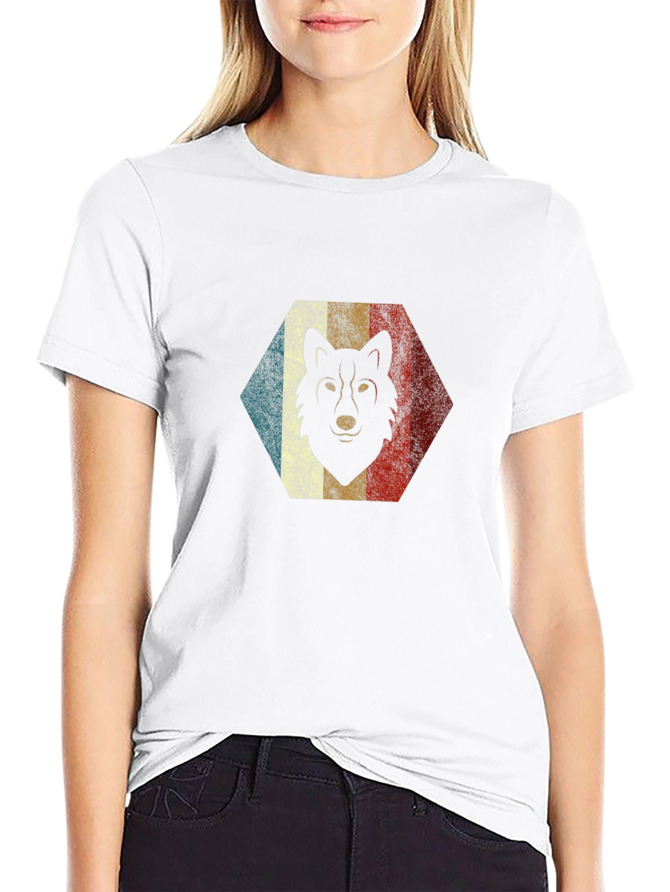 Retro Wolf Graphic Tee - Black Cotton Blend T-Shirt