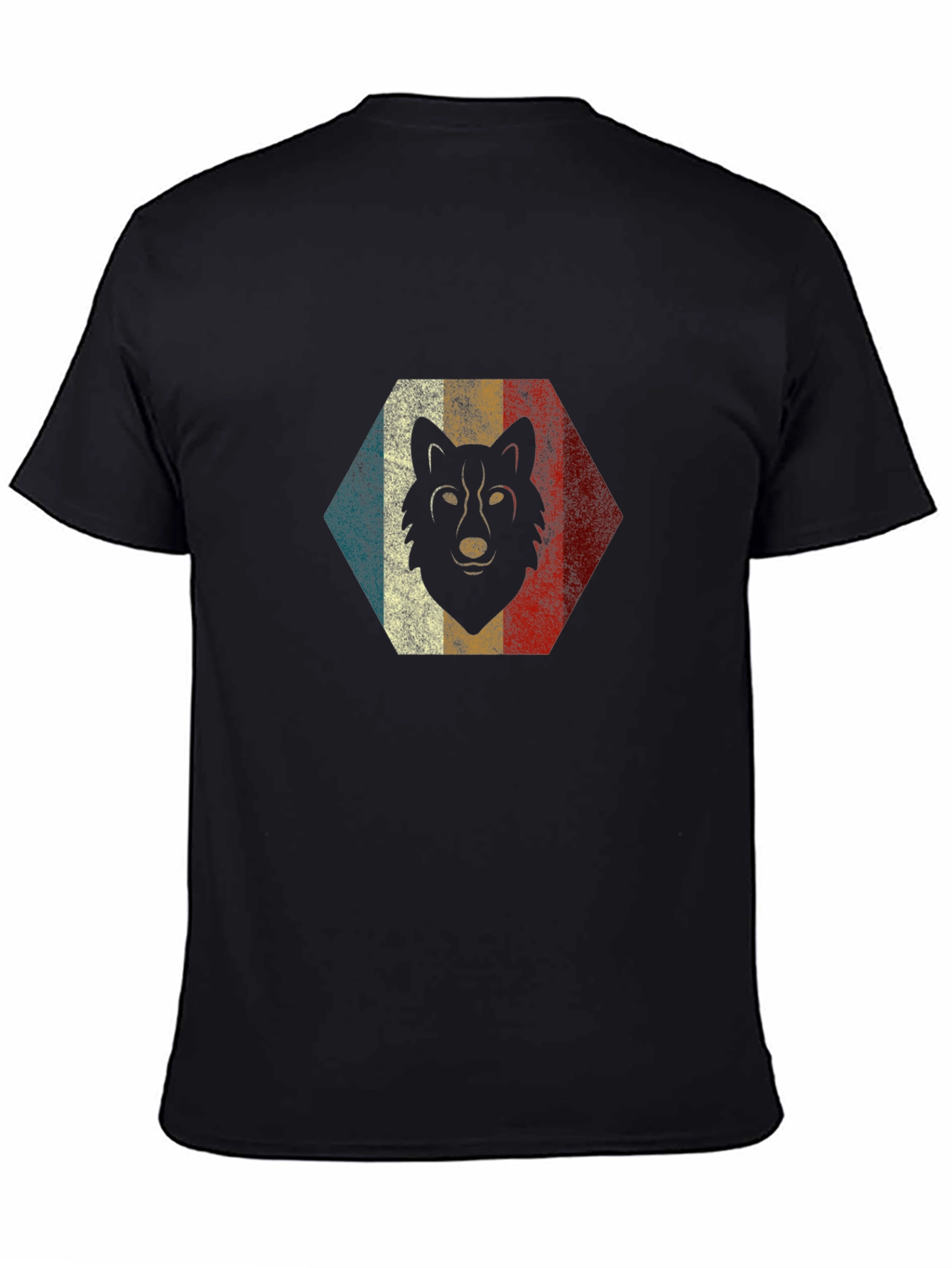 Retro Wolf Graphic Tee - Black Cotton Blend T-Shirt