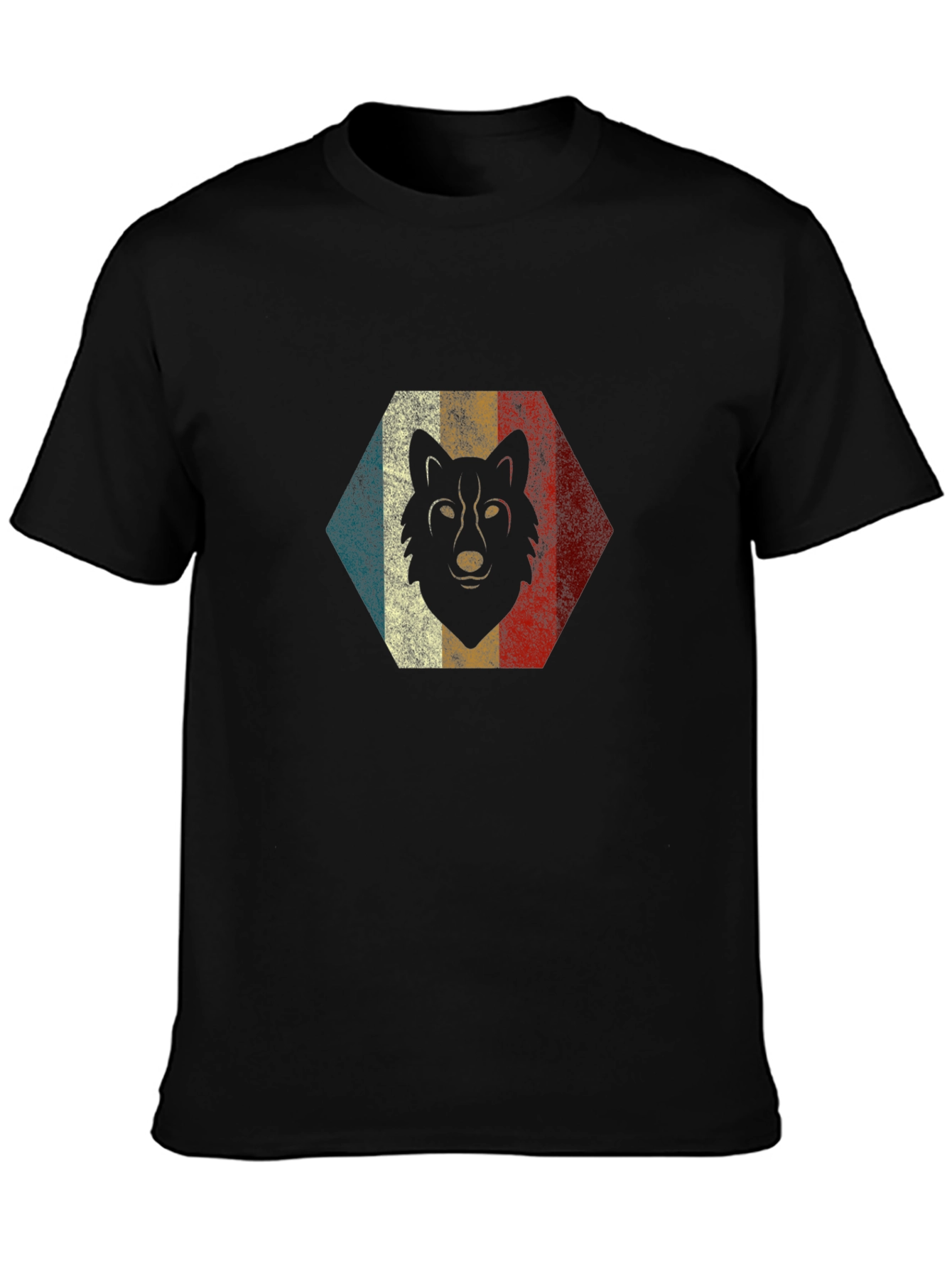 Retro Wolf Graphic Tee - Black Cotton Blend T-Shirt
