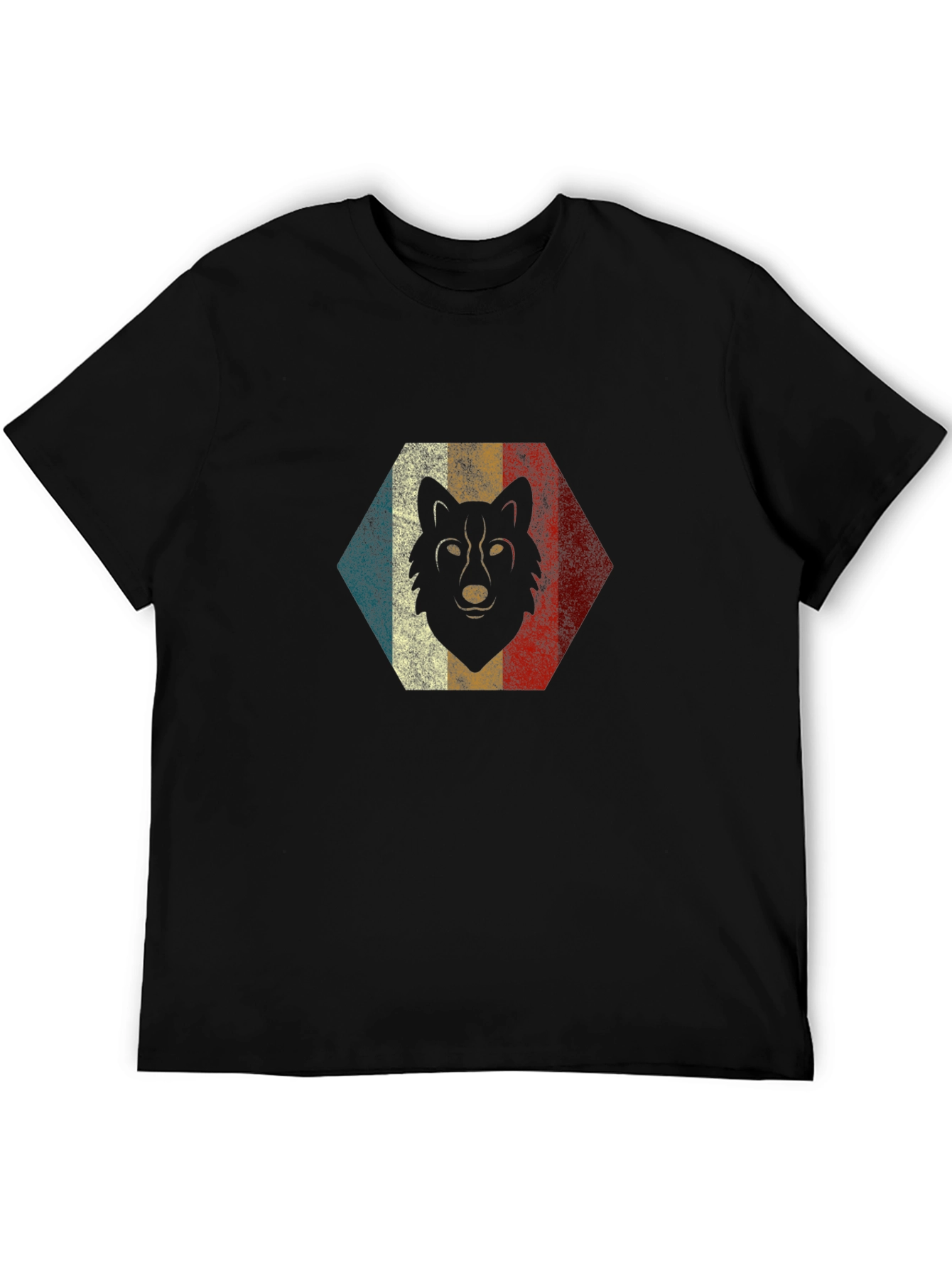 Retro Wolf Graphic Tee - Black Cotton Blend T-Shirt