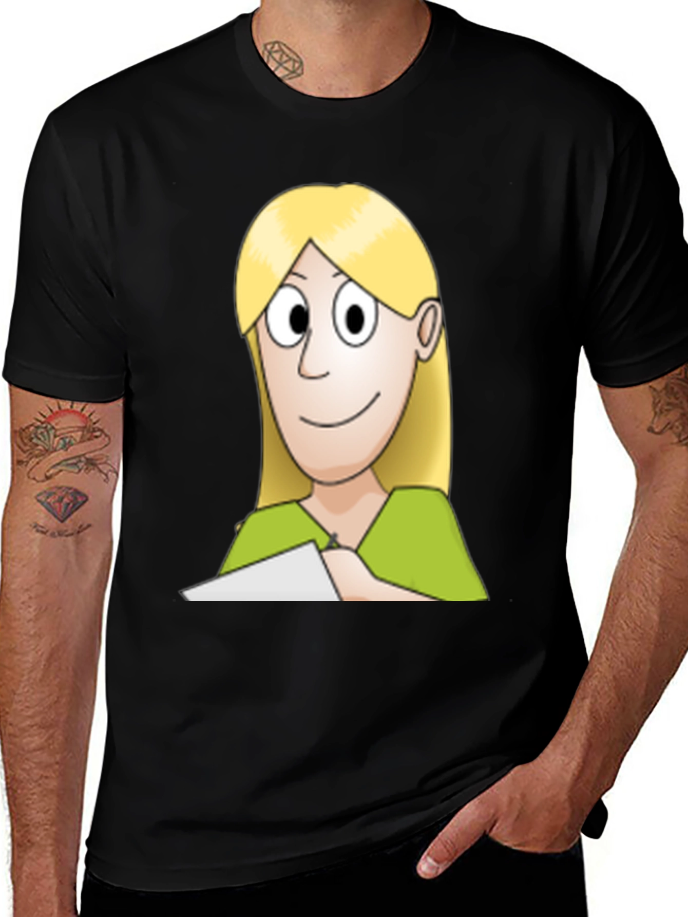 Cartoon Woman Graphic Tee - Black Unisex T-Shirt