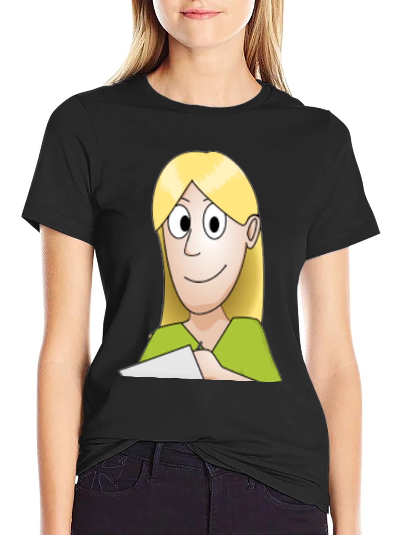 Cartoon Woman Graphic Tee - Black Unisex T-Shirt
