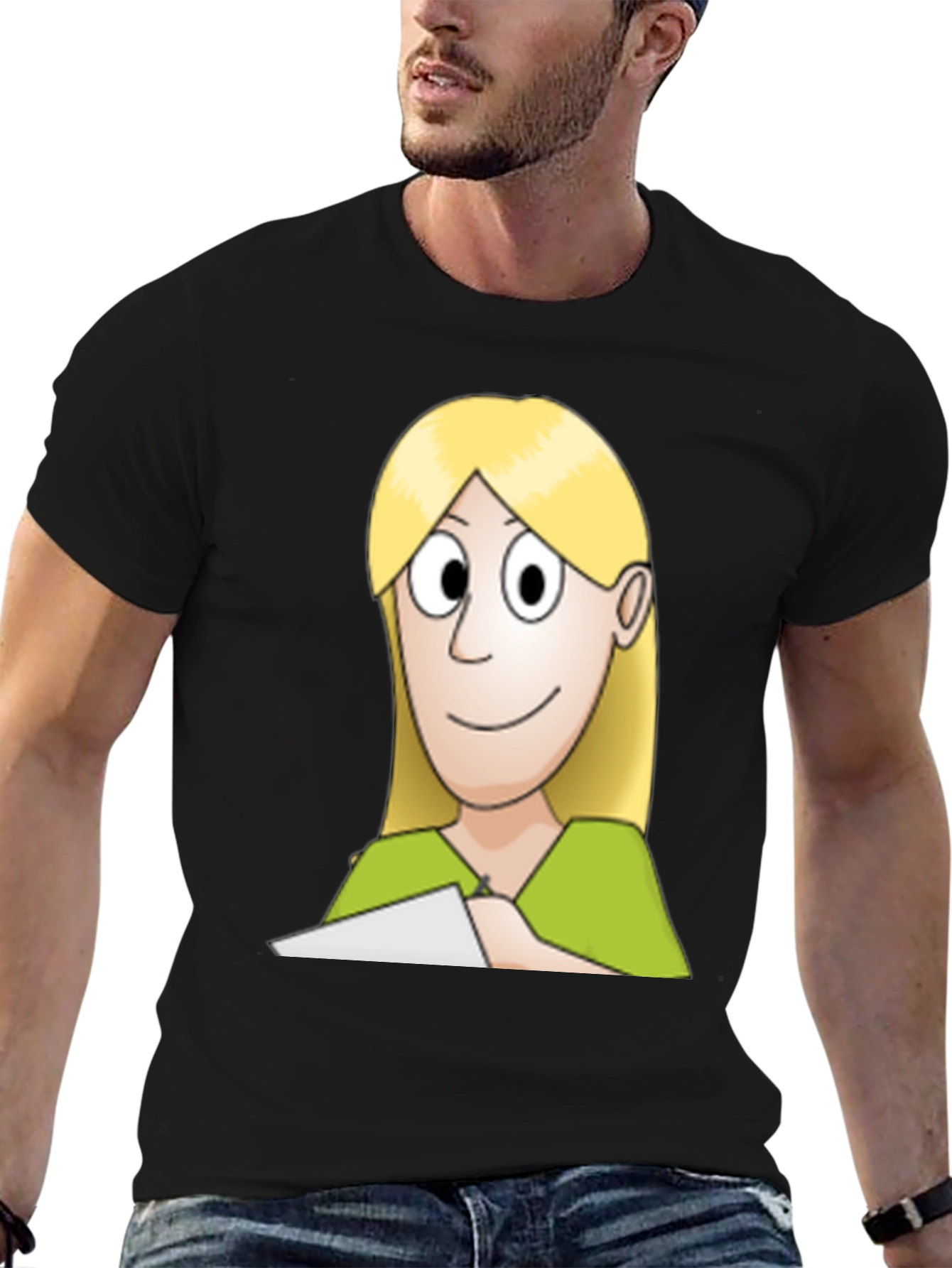 Cartoon Woman Graphic Tee - Black Unisex T-Shirt
