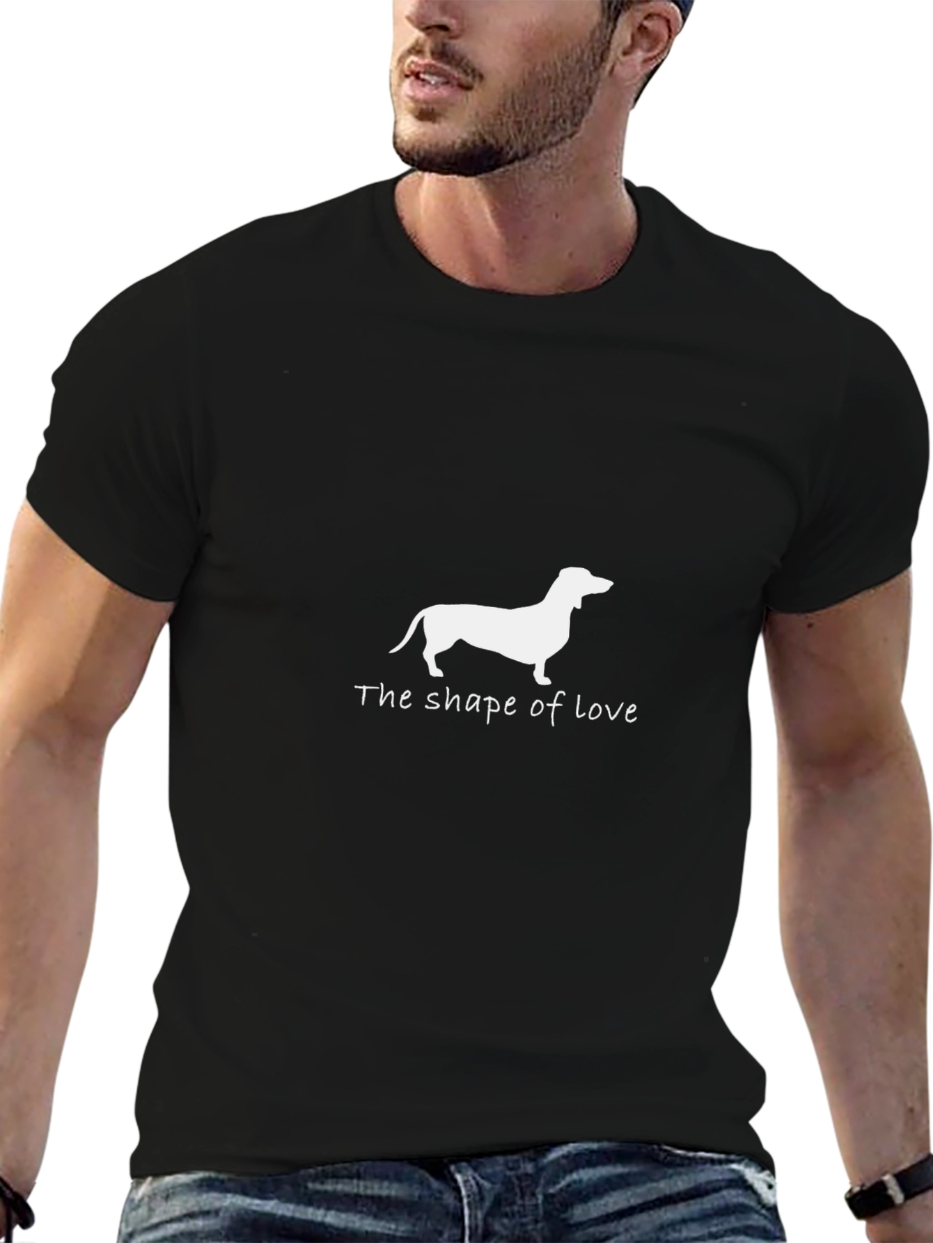 Dachshund Shape of Love Black T-Shirt