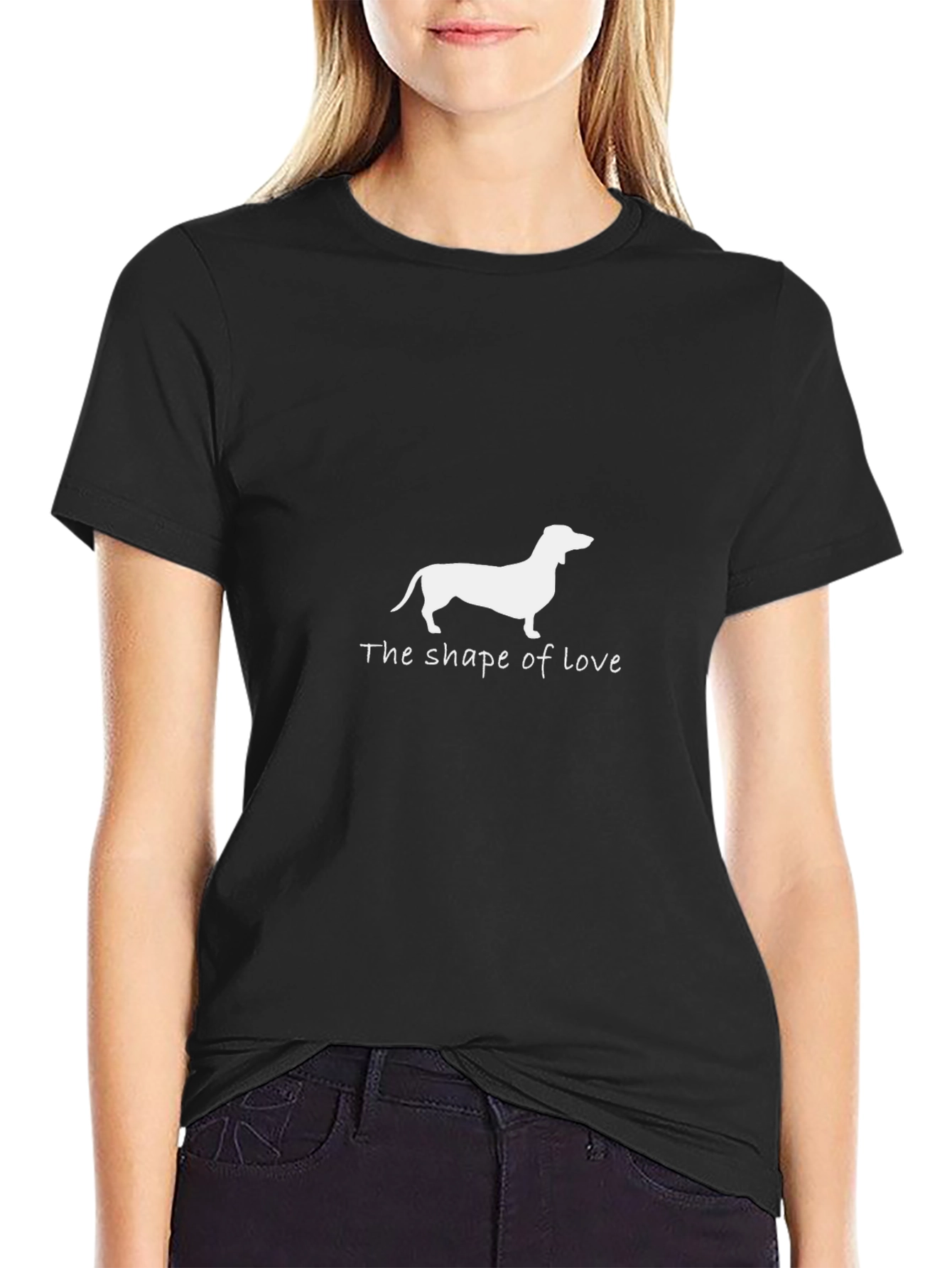Dachshund Shape of Love Black T-Shirt