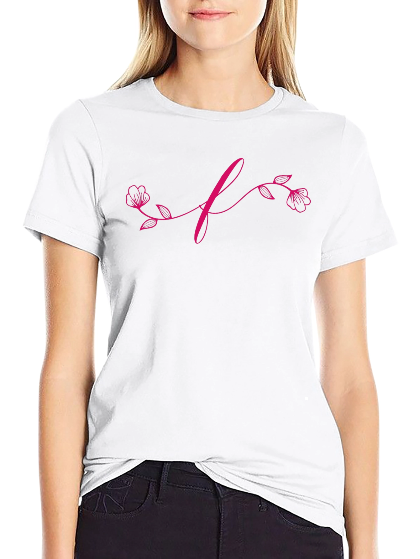 Floral Initial T-Shirt - Elegant Black Tee