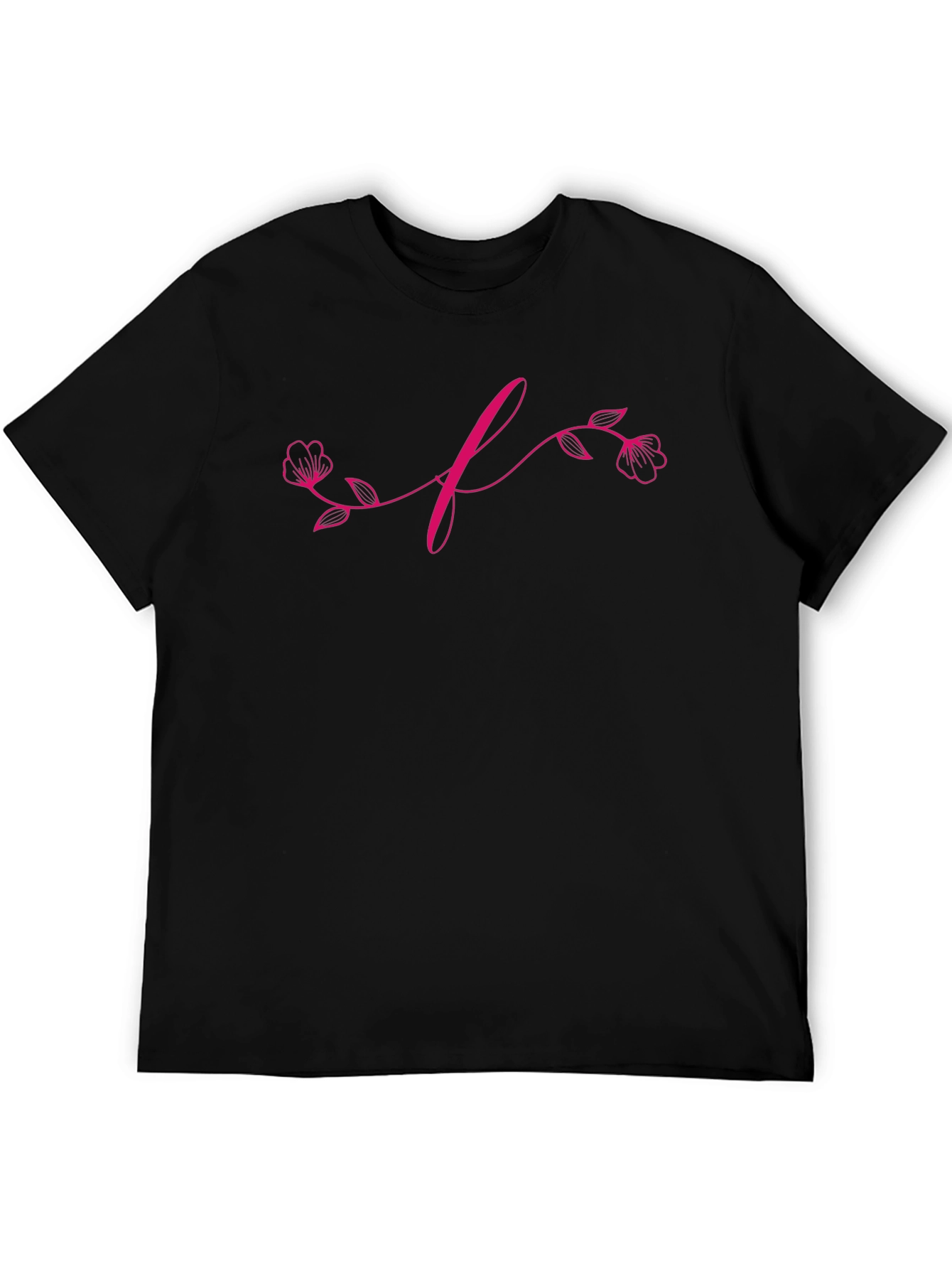 Floral Initial T-Shirt - Elegant Black Tee