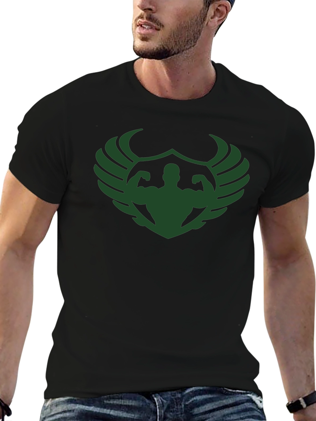 Muscle Wings Graphic T-Shirt - Black Gym Tee