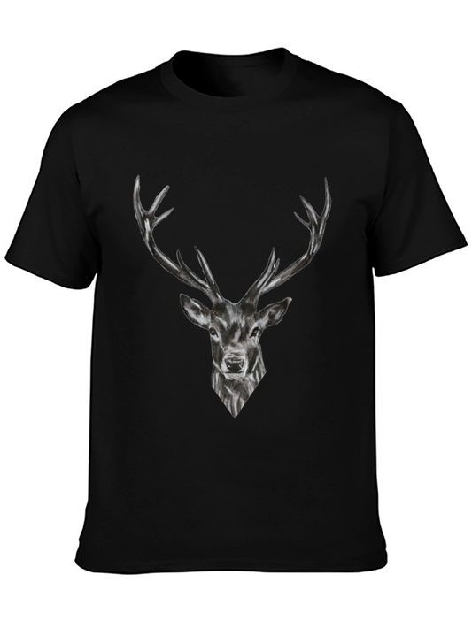 Mens Black Deer Graphic Tee - Stag Print T-Shirt