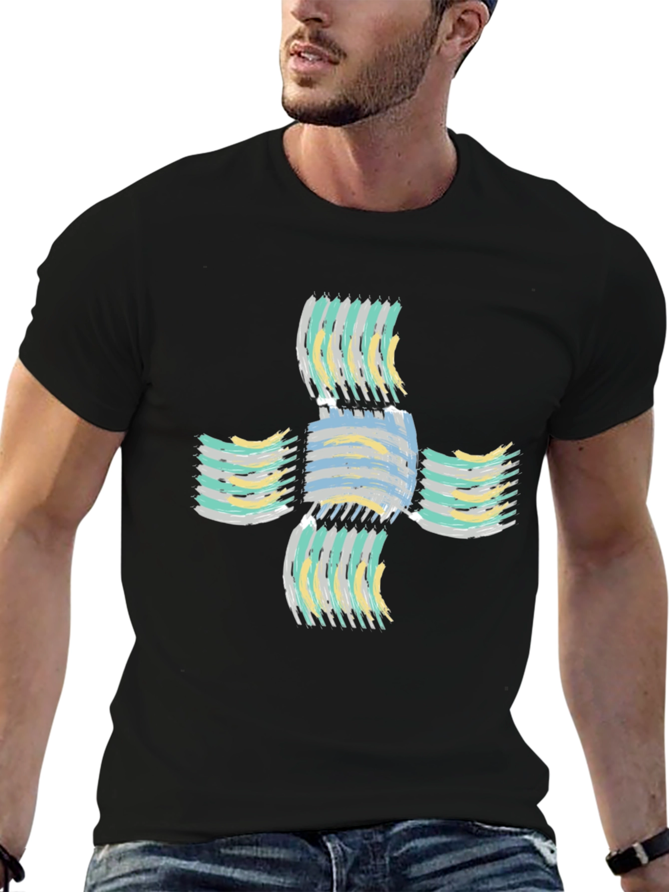 Abstract Cross Graphic Black T-Shirt