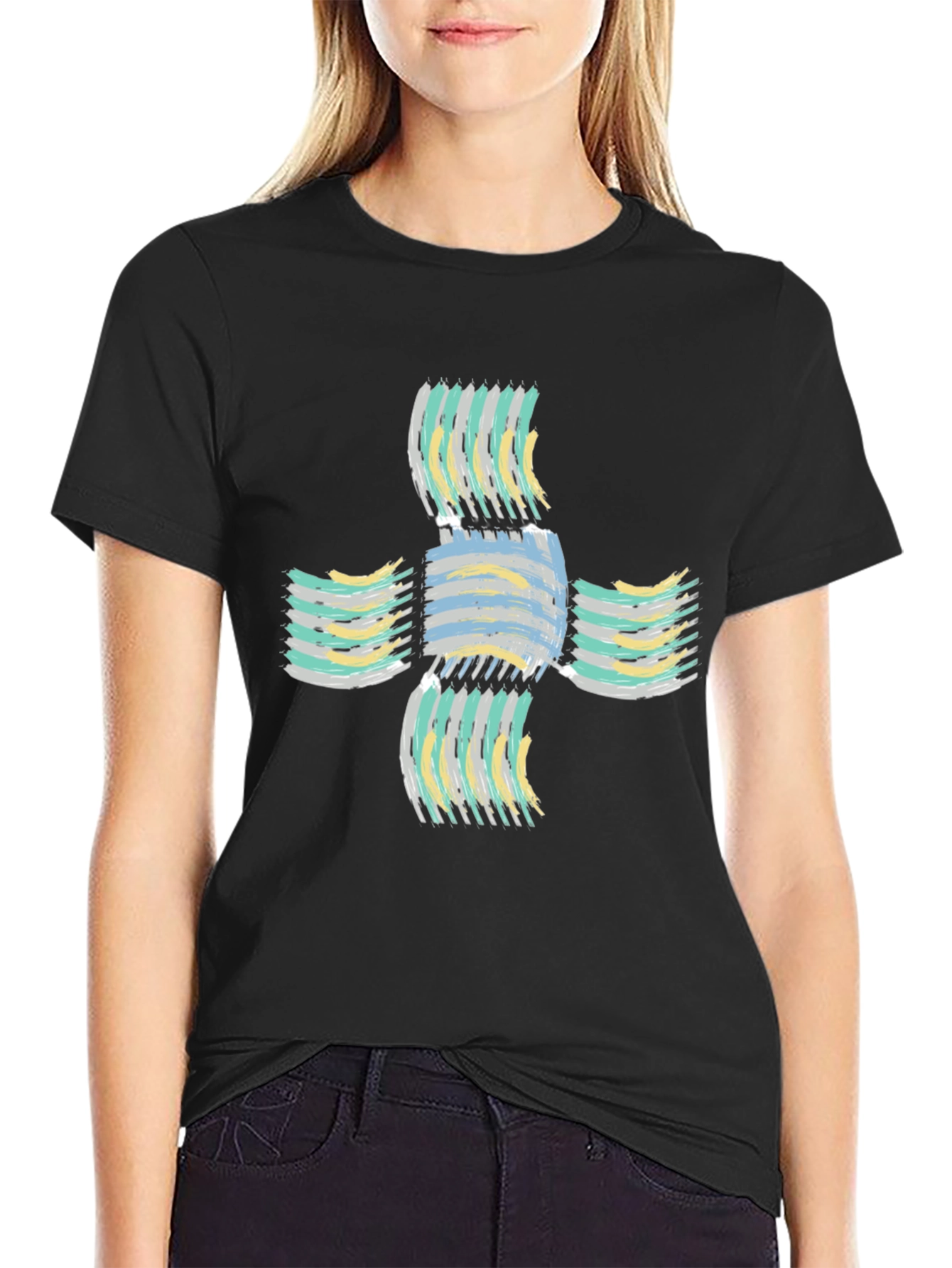 Abstract Cross Graphic Black T-Shirt