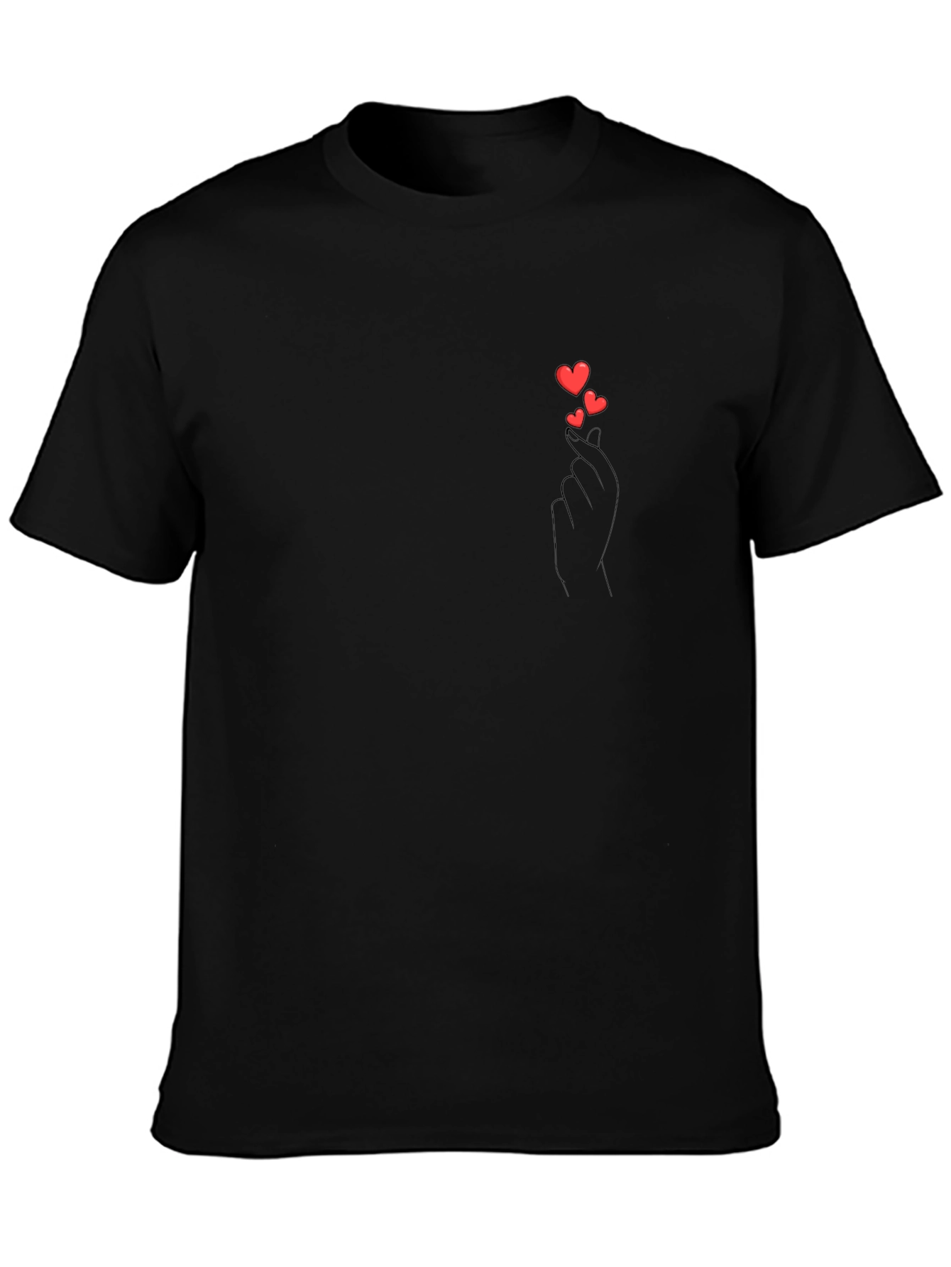 Heart Gesture Graphic Tee - Casual Black T-Shirt