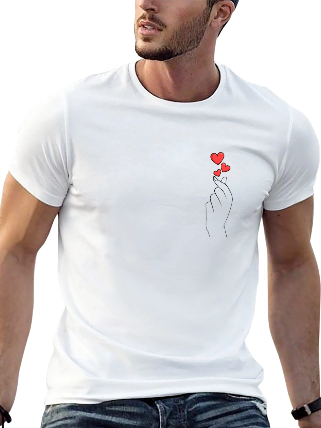 Heart Gesture Graphic Tee - Casual Black T-Shirt