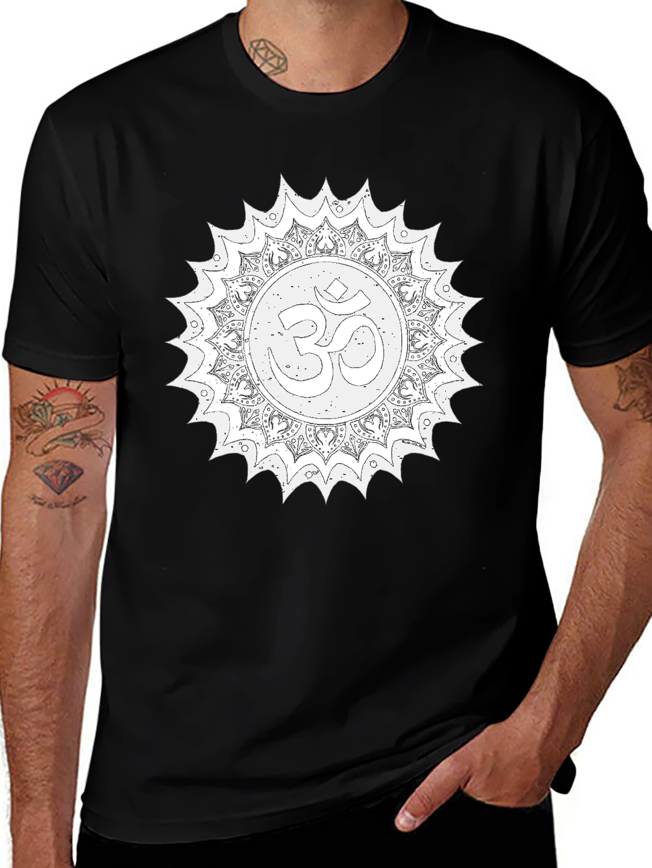 Om Mandala Graphic Tee - Relaxed Fit Black T-Shirt