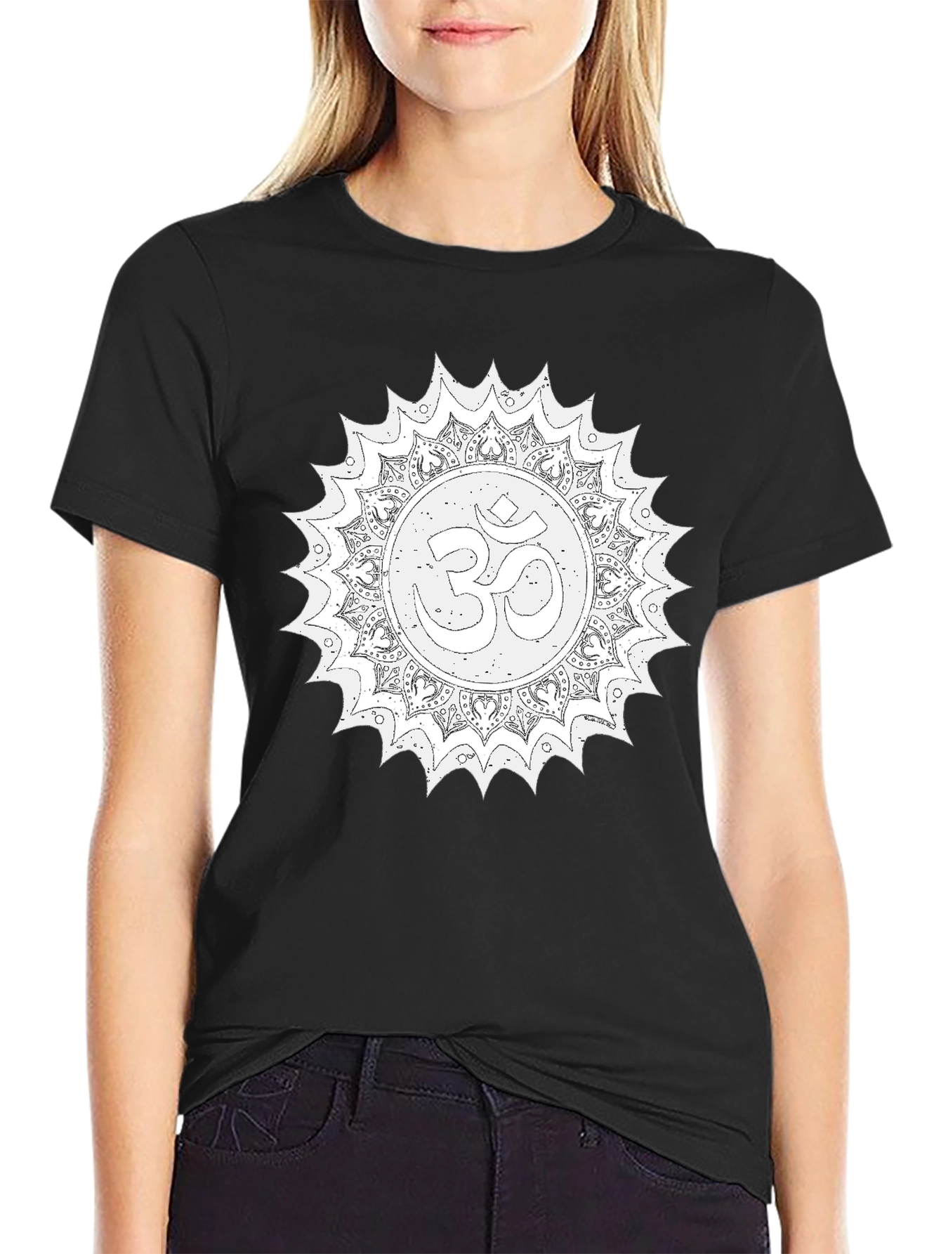 Om Mandala Graphic Tee - Relaxed Fit Black T-Shirt