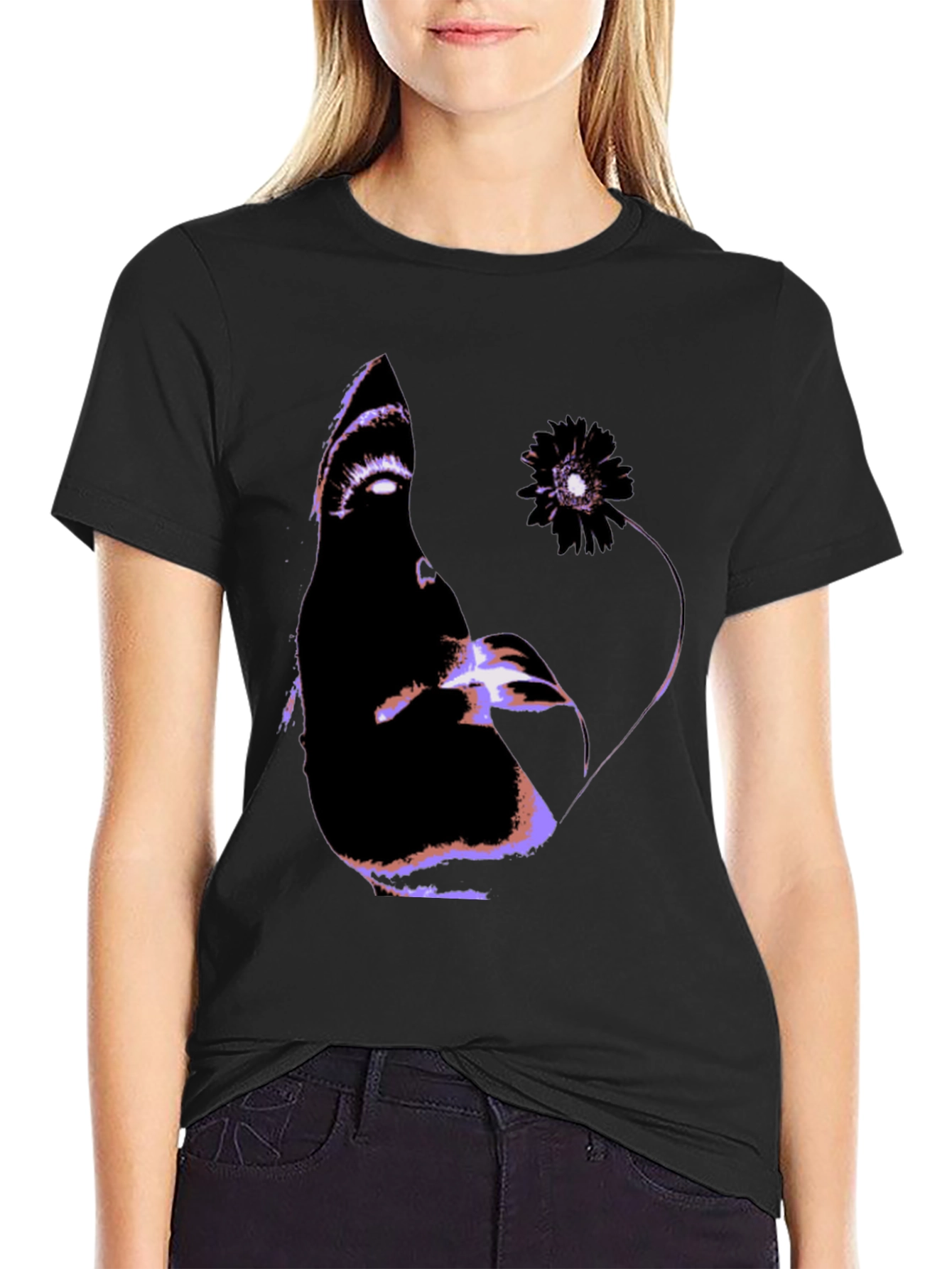 Abstract Face Graphic Black T-Shirt