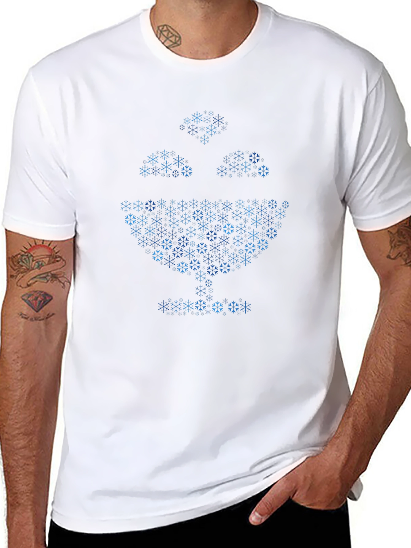 Geometric Snowflake Tree Black T-Shirt
