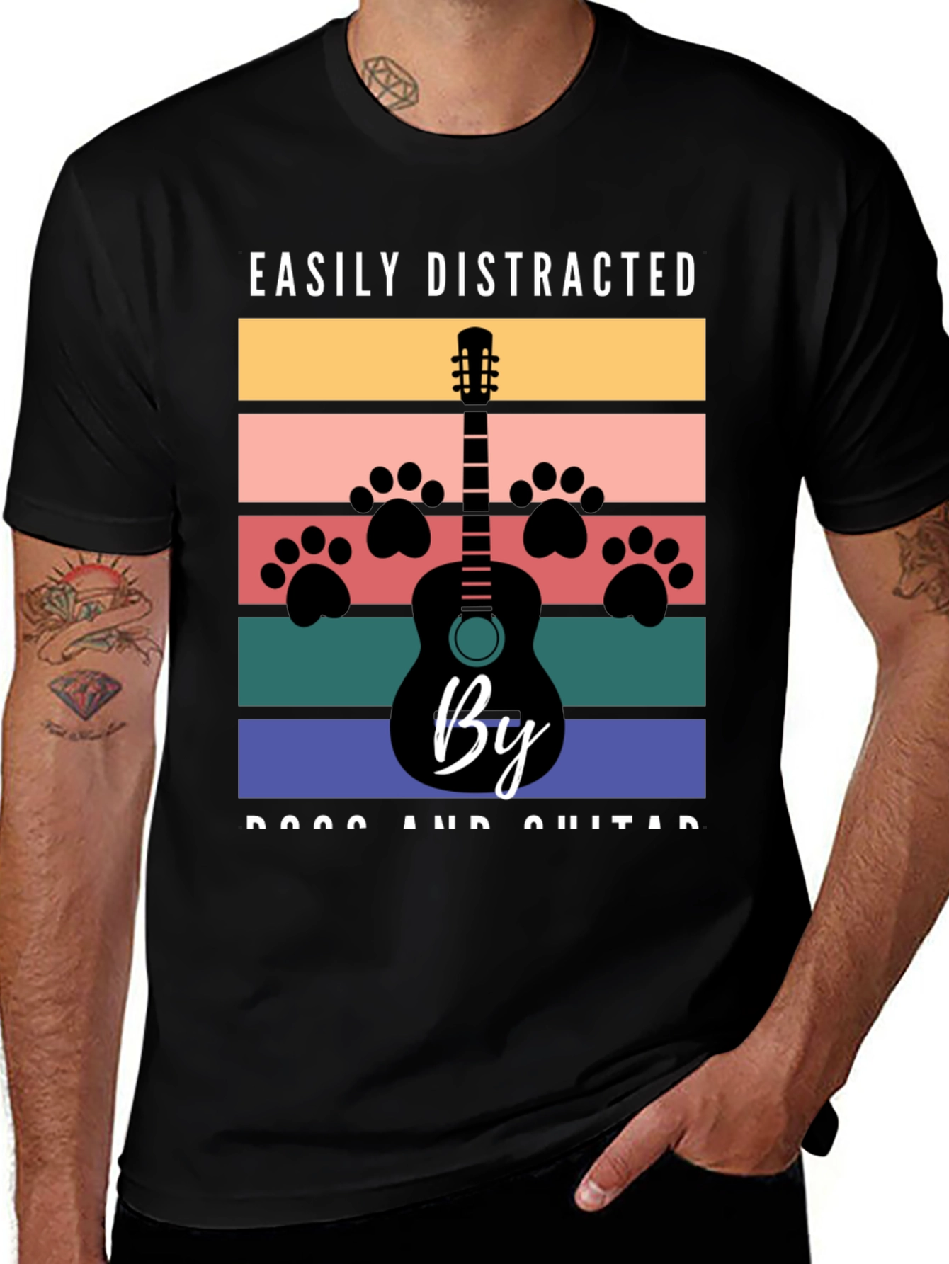 Easily Distracted by Dogs and Guitar Graphic T-Shirt