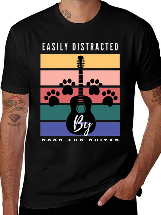 Easily Distracted by Dogs and Guitar Graphic T-Shirt