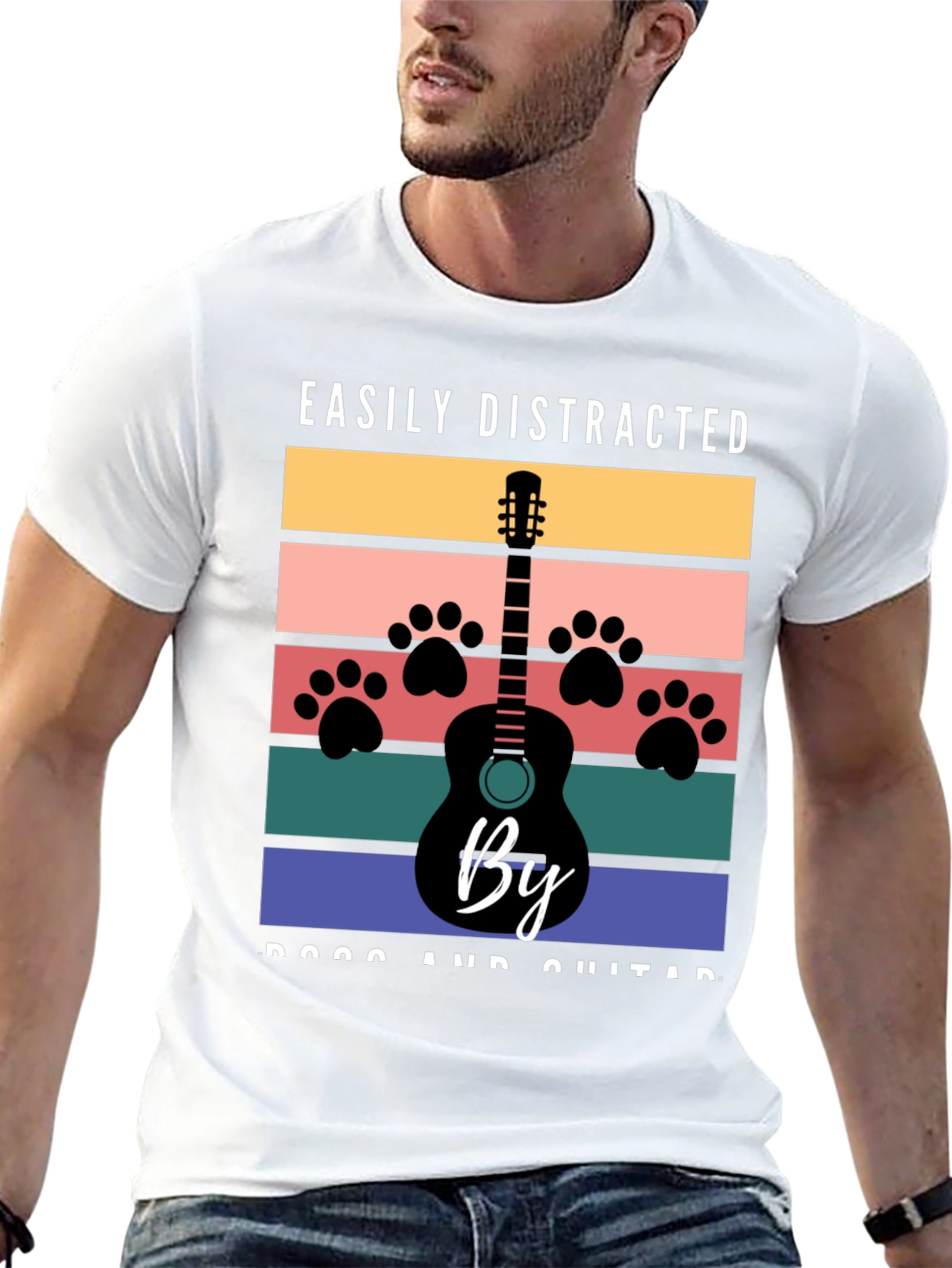 Easily Distracted by Dogs and Guitar Graphic T-Shirt