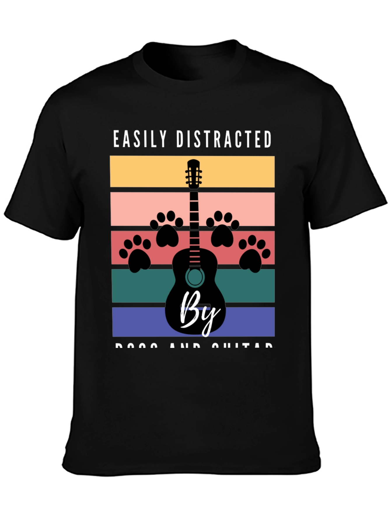 Easily Distracted by Dogs and Guitar Graphic T-Shirt