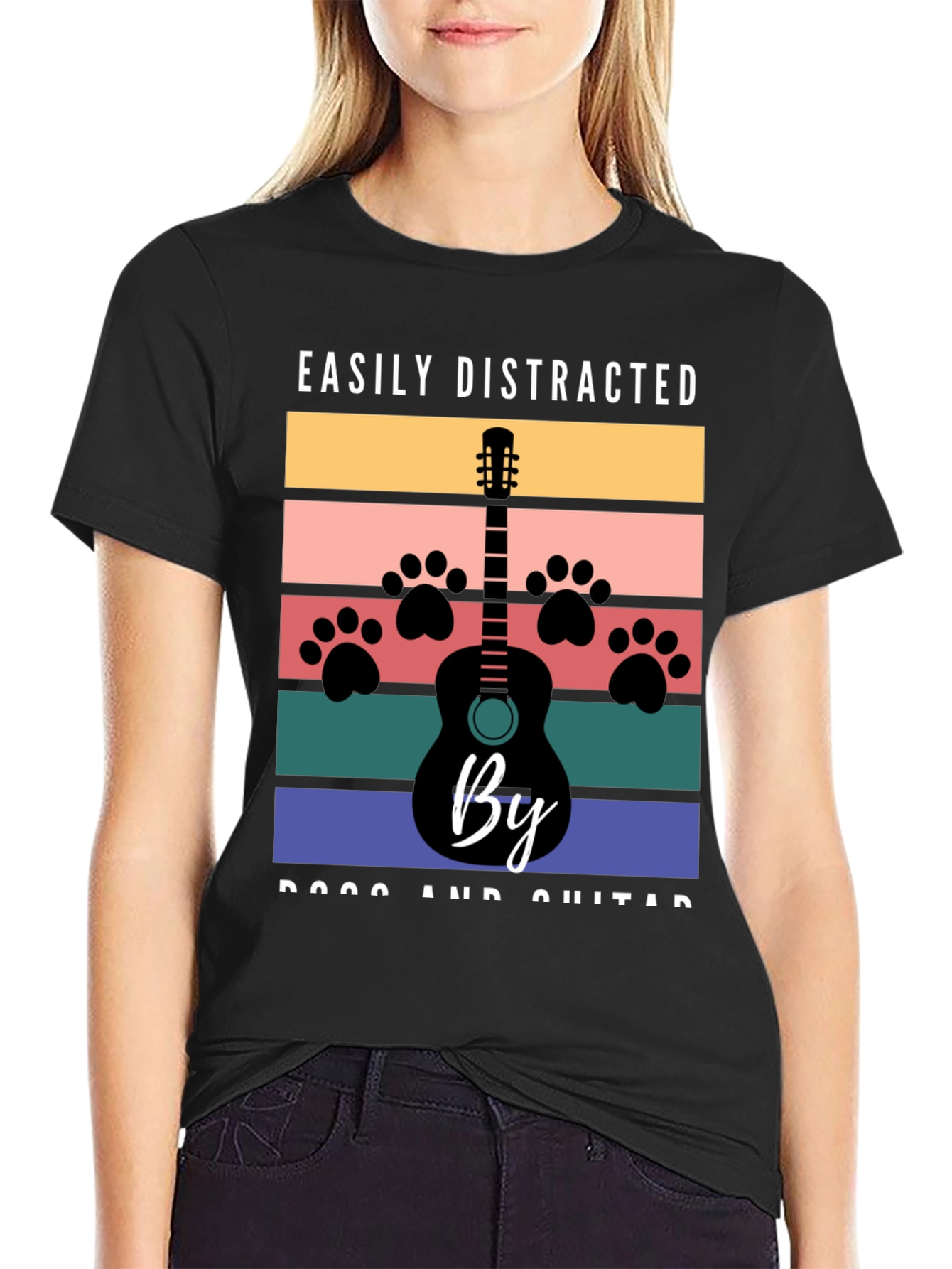 Easily Distracted by Dogs and Guitar Graphic T-Shirt