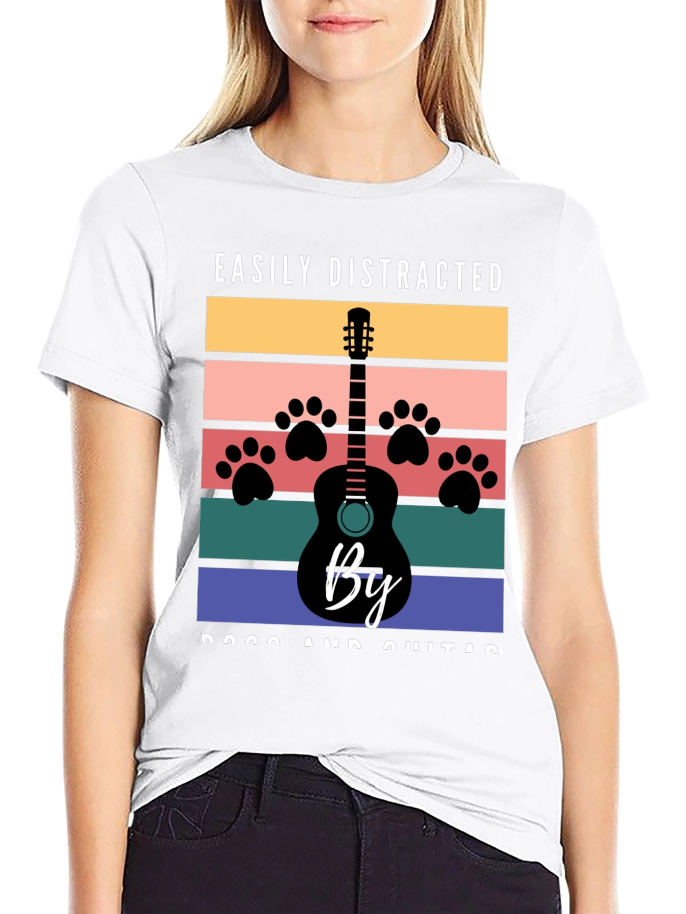 Easily Distracted by Dogs and Guitar Graphic T-Shirt