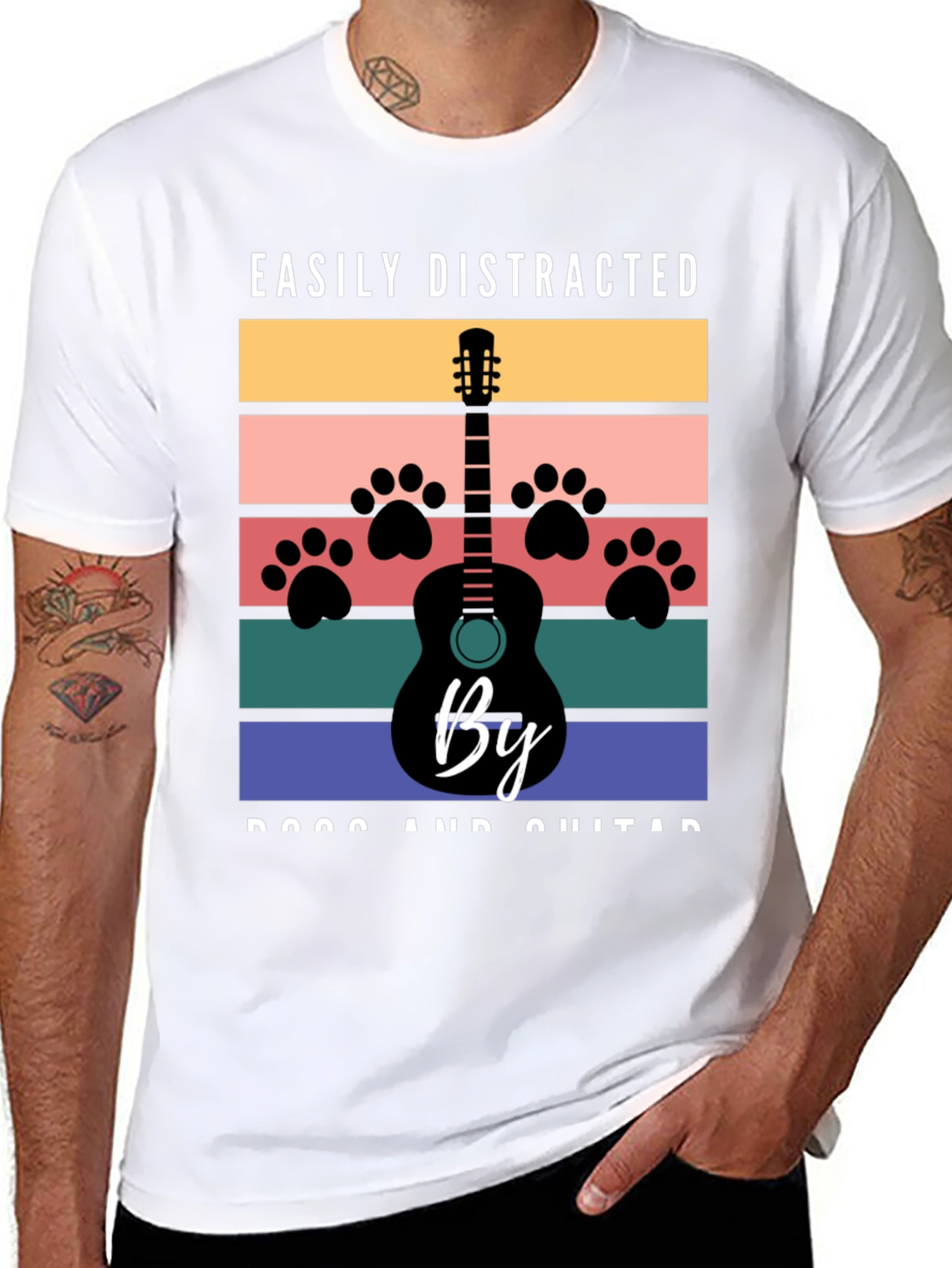 Easily Distracted by Dogs and Guitar Graphic T-Shirt