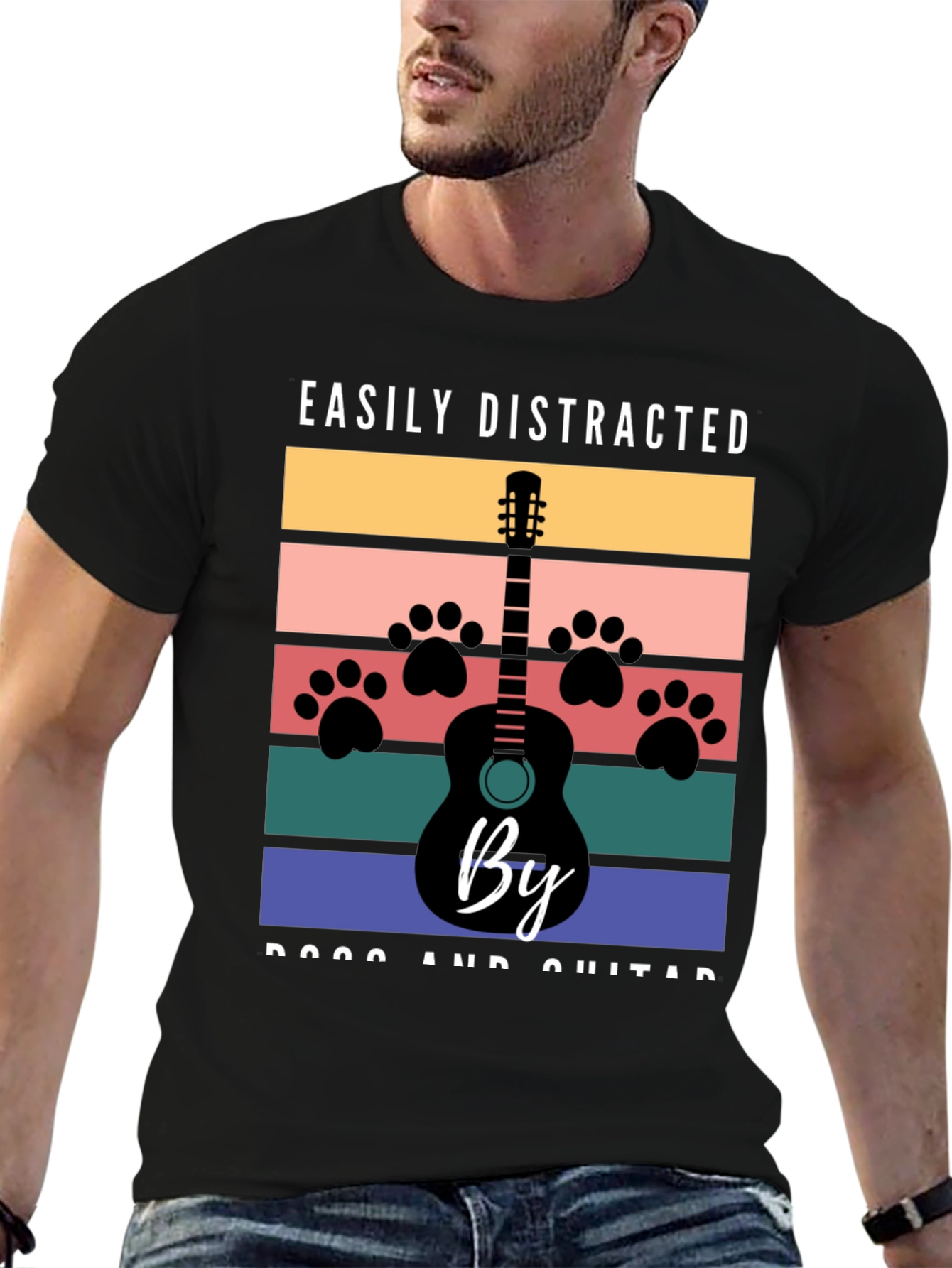 Easily Distracted by Dogs and Guitar Graphic T-Shirt