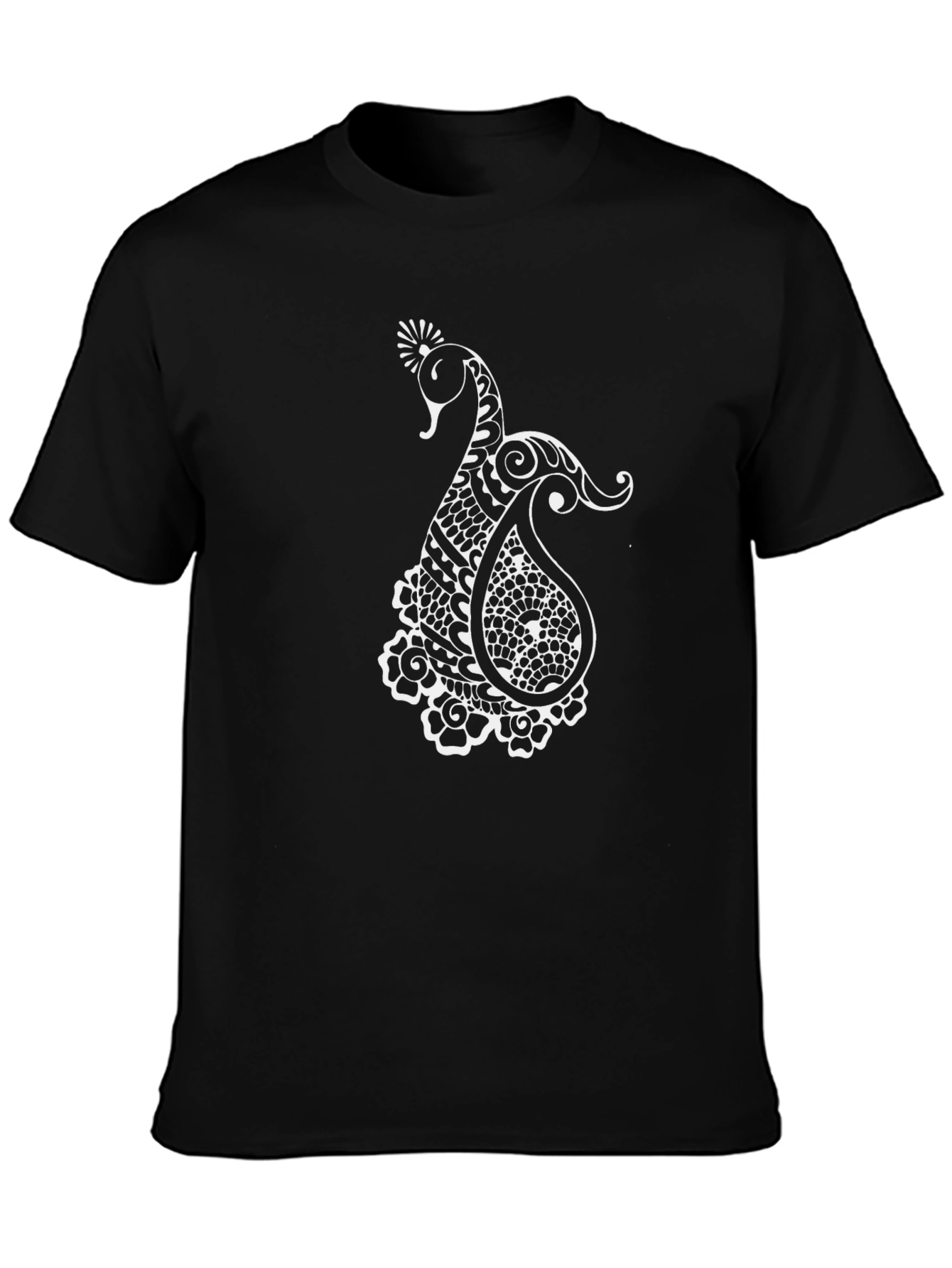 Mens Black T-Shirt with Elegant Peacock Design