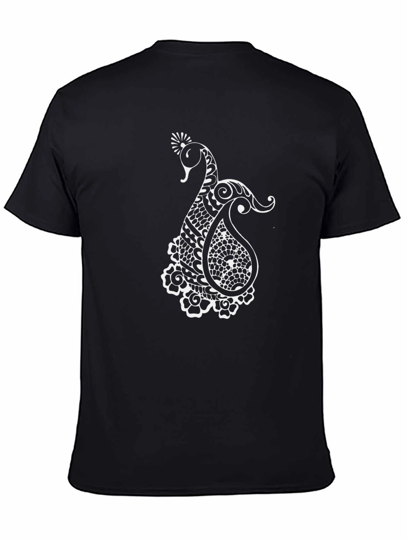 Mens Black T-Shirt with Elegant Peacock Design