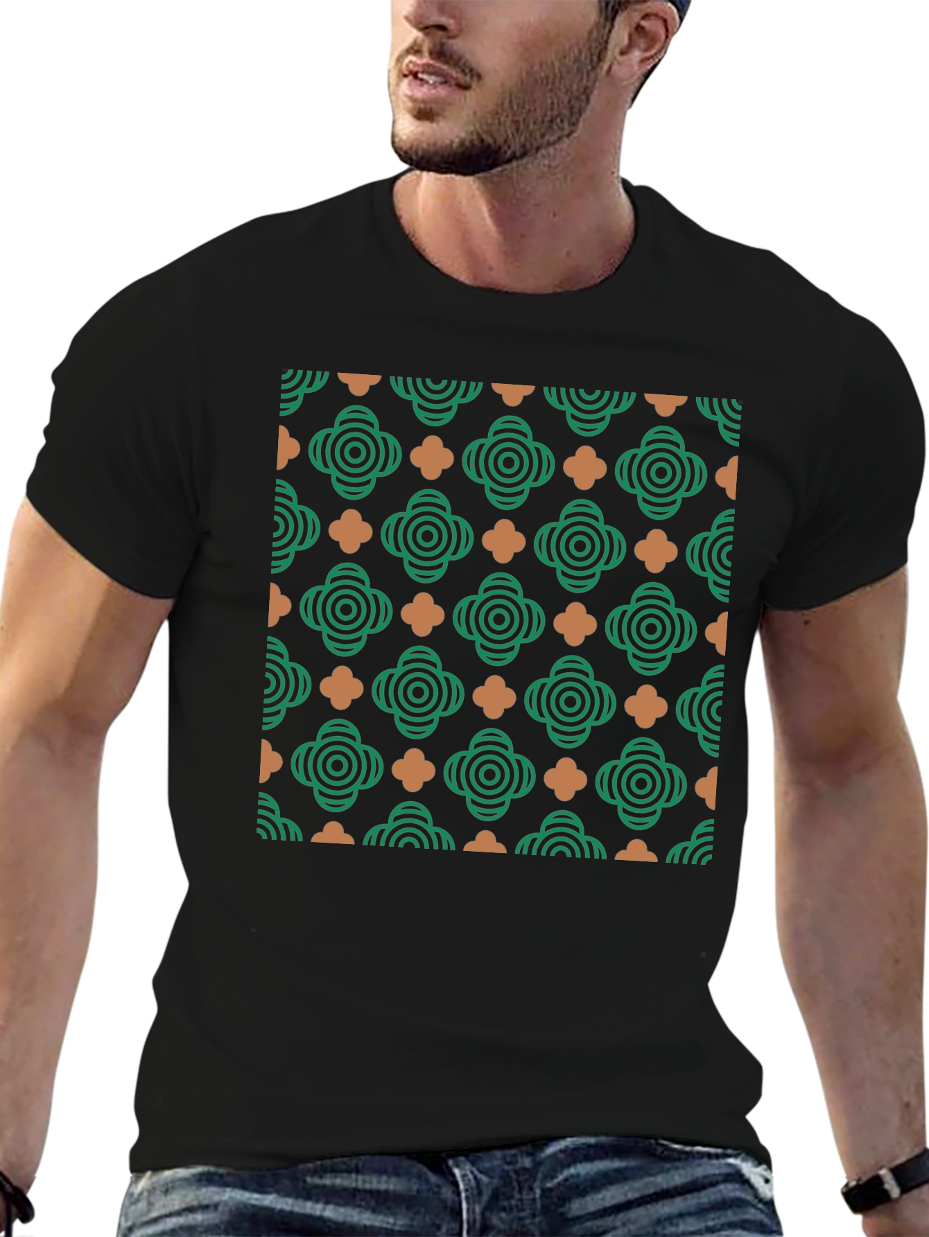 Stylish Black T-Shirt with Geometric Pattern