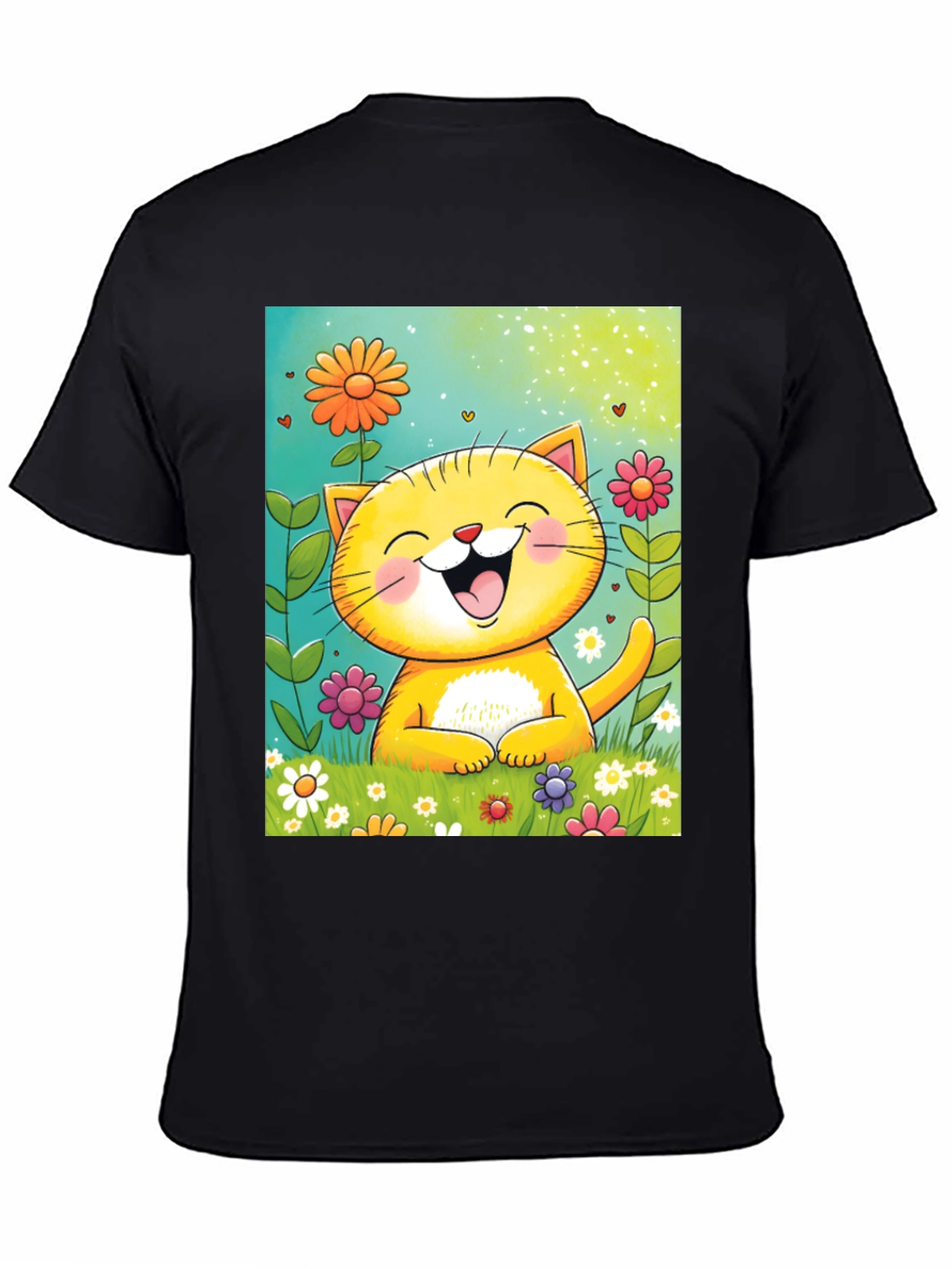 Happy Cat Floral T-Shirt - Cute Cartoon Tee