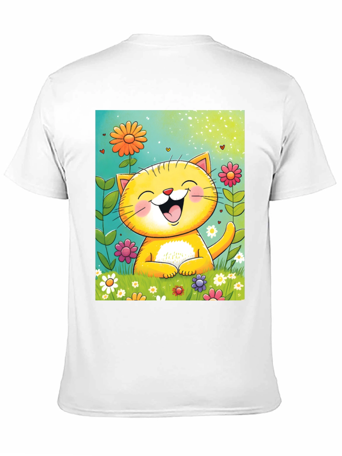 Happy Cat Floral T-Shirt - Cute Cartoon Tee