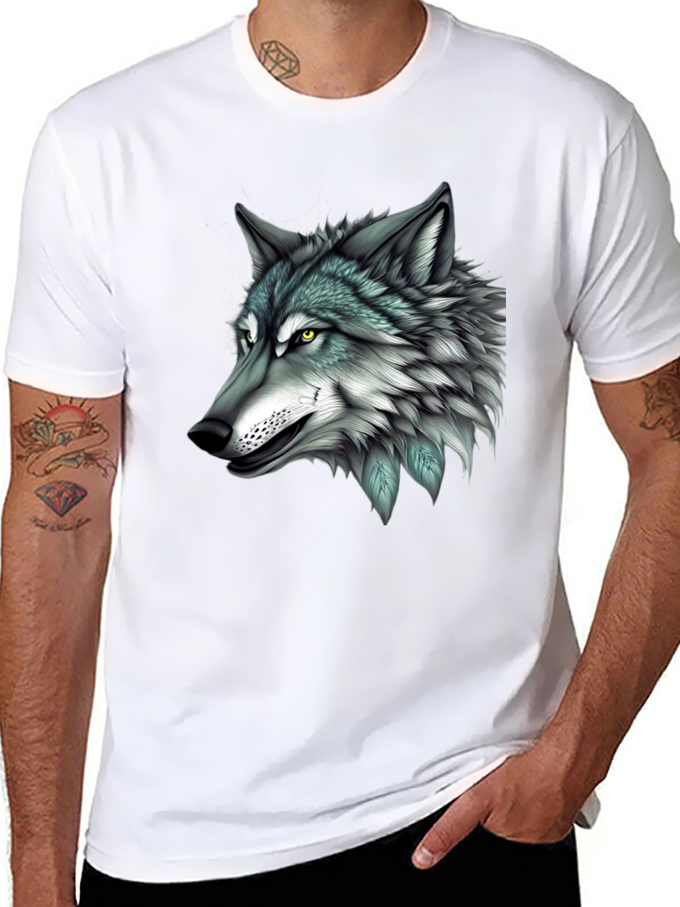 Wolf Graphic Print Black T-Shirt for Men